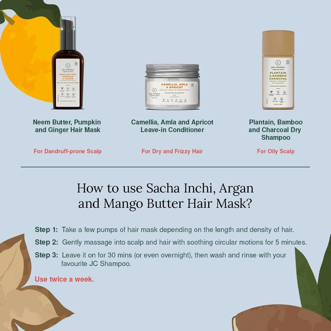 Juicy Chemistry Juicy Chemistry - Certified Organic & 100% Natural Pre-Shampoo Hair Mask w/Argan & Mango Butter for Dry & Frizzy Hair (75gm)