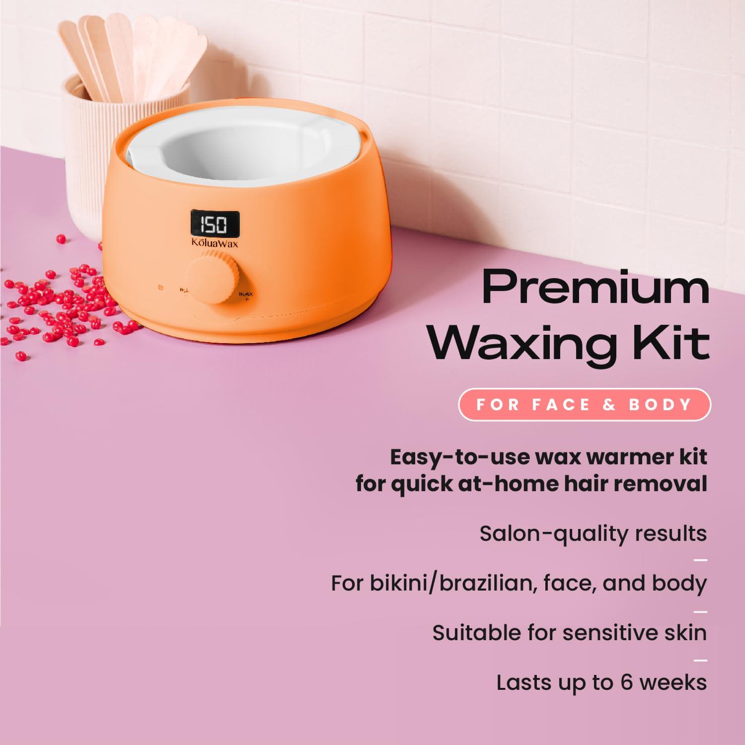 KoluaWax KoluaWax Premium Waxing Kit for Women - Hot Melt Hard Wax Warmer for Hair Removal, Eyebrow, Bikini, Legs, Face, Brazilian Wax - Machine, 4-Pack Beads, Accessories, Peach Fuzz