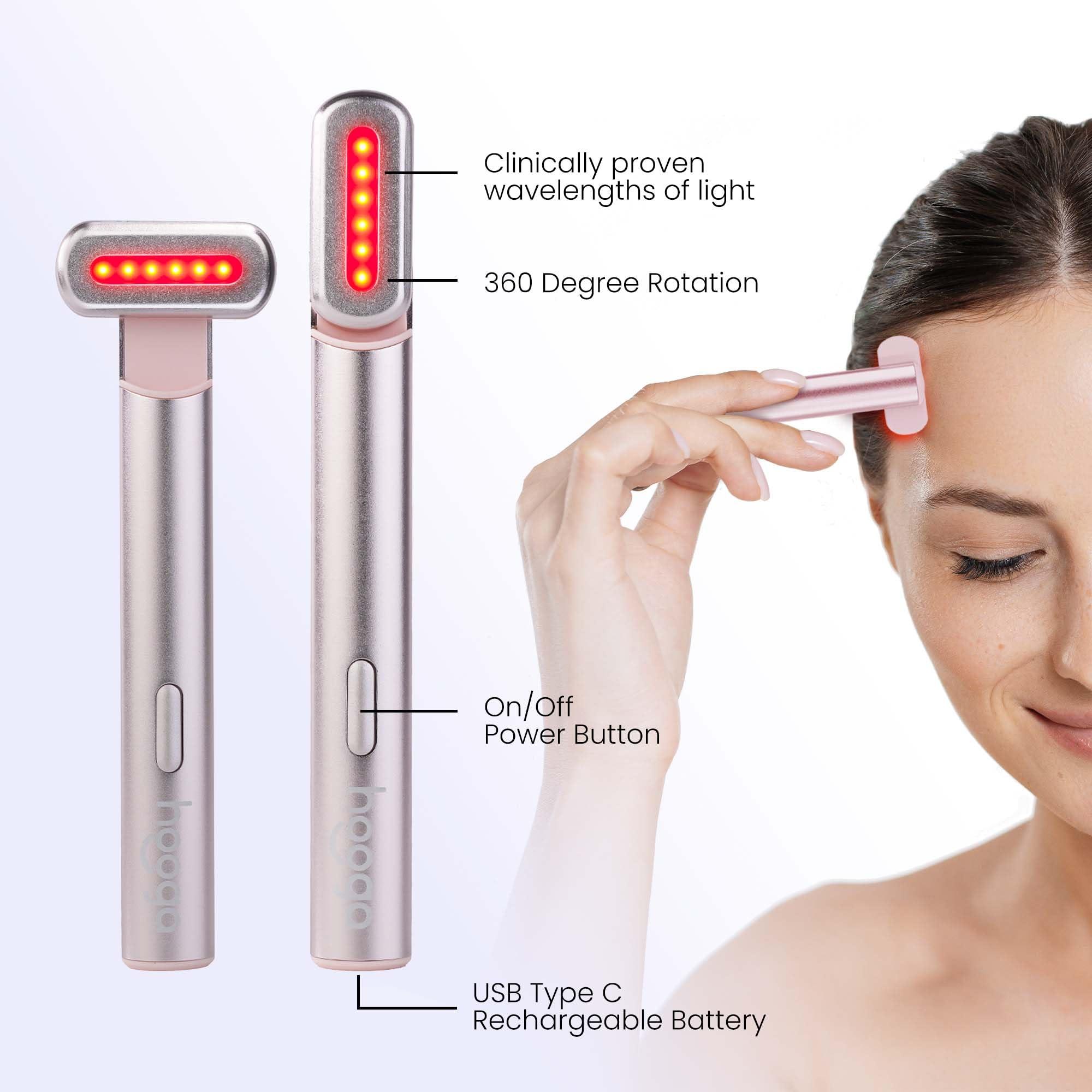 hooga Hooga Facial Wand, Red Light Therapy Wand for Face and Neck with Microcurrent, Heat, and Massage for Anti-Aging, Wrinkles, Beauty, Skin Care. USB Rechargeable.