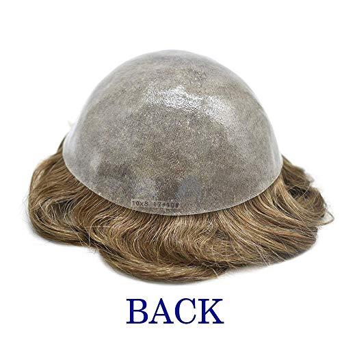 LHC French Lace Front Mens Mens Toupee Hairpiece Gray Hair Replacement Bleached Knot Wigs Poly Thin Skin Hair System For Men (8"x10", #760 Very Light Brown+60%Gray-120% Light to Medium)