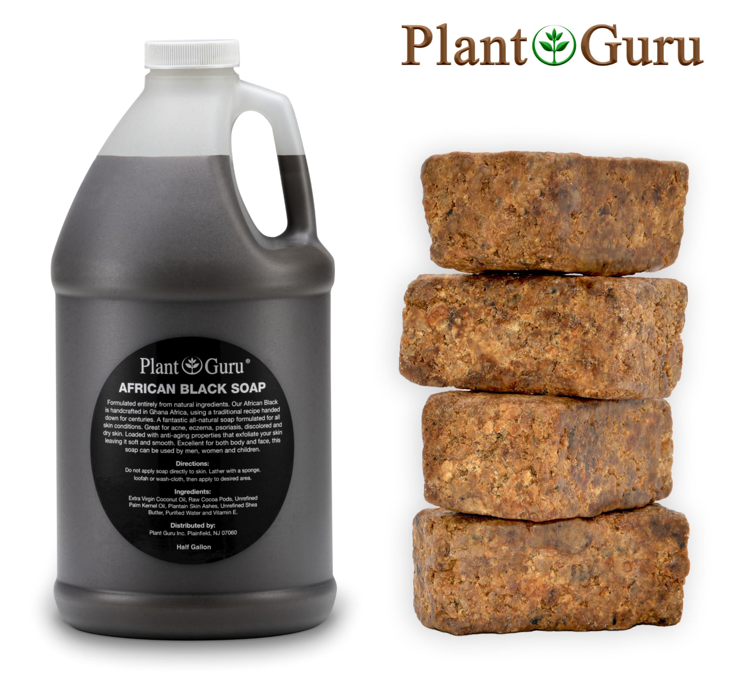 Plant Guru African Black Soap Liquid Half Gallon - 100% Raw Pure Natural From Ghana, Acne Treatment, Aids Against Eczema & Psoriasis, Dry Skin, Scar and Dark spot Removal, Pimples and Blackhead, Face & Body Wash