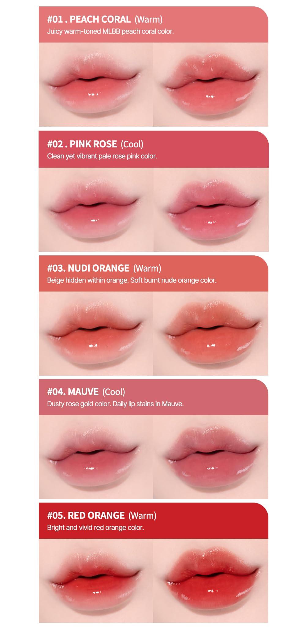 Heart Percent Heart Percent Dote On Mood Pure Glow Tint, Watery & Lightweight Moisturizing Lip Stain Long Lasting Liquid Lipstick 6.8g, 07. Fig Rose