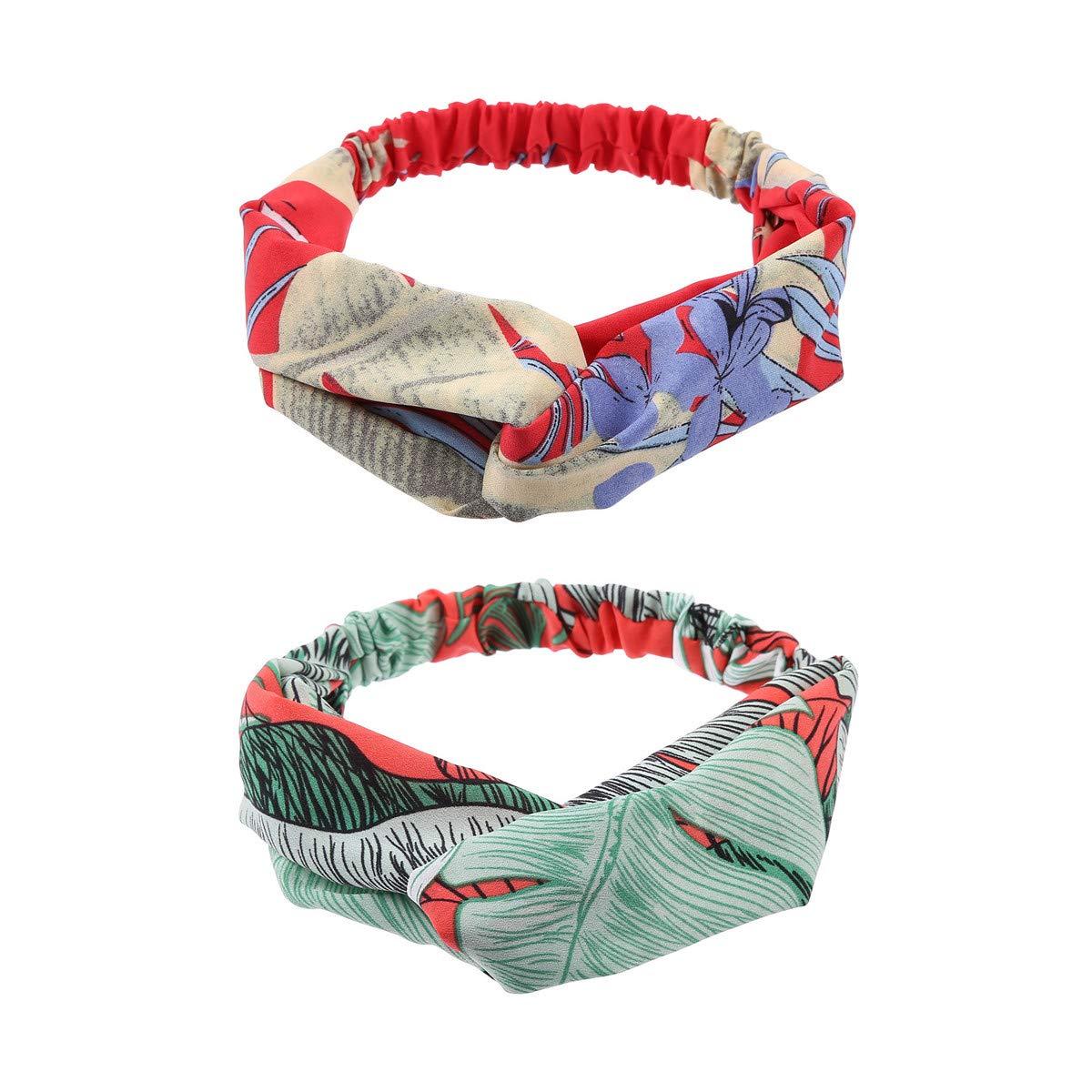 CUTEGIFT CUTEGIFT 9 Pack Beach Headbands for Women Boho Headbands for Girls Flower Printed Cross Elastic Head Wrap Bohemian Knotted Head Wrap Elastic Hair Band Hair Accessories for Teens Girls Women