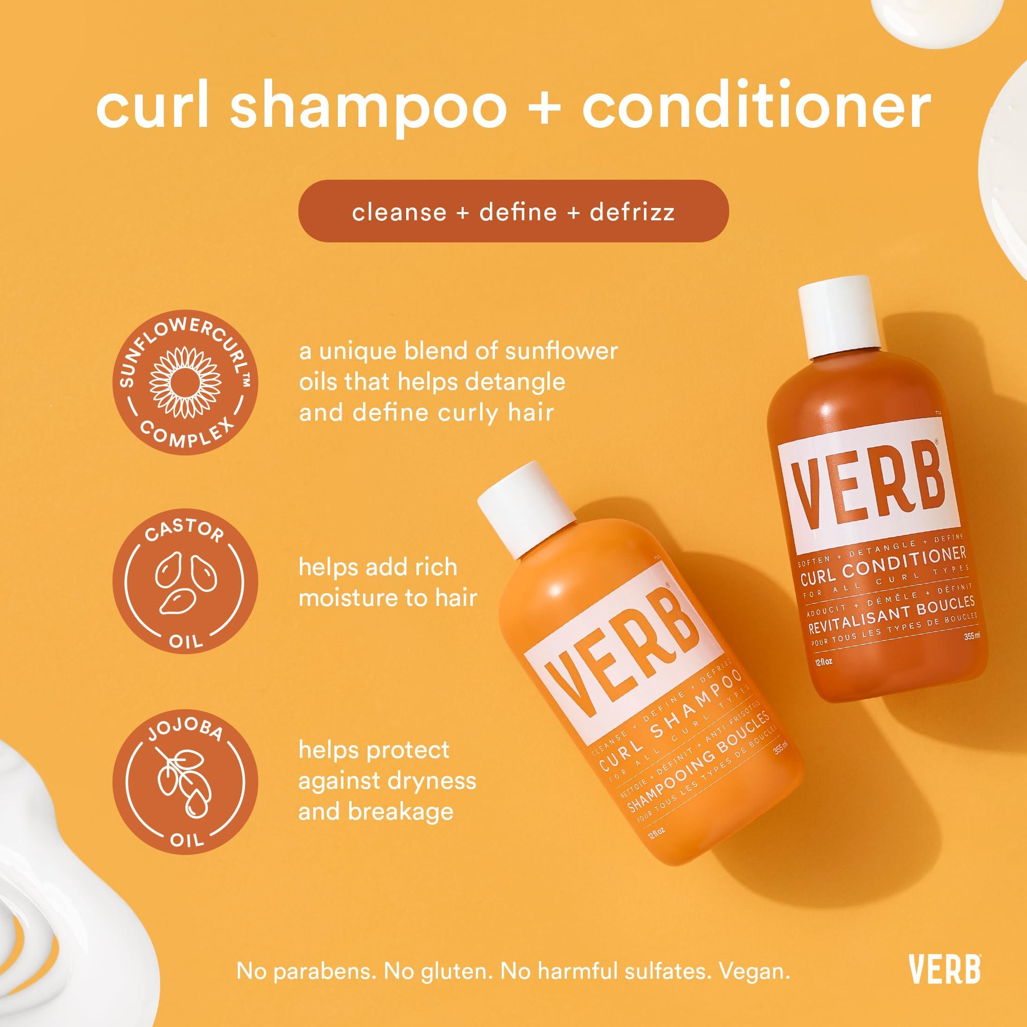 VERB Verb Curl Shampoo & Conditioner Duo, 12 oz + VERB Curl Foaming Gel Frizz Control Mousse for Curl Definition 6.7 fl oz Bundle