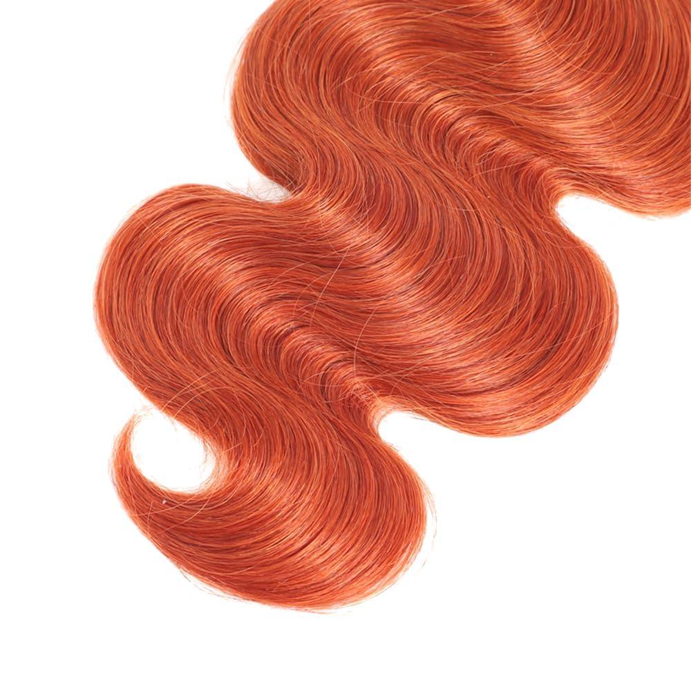 AuokMar Color #350 Ginger Human Hair Bundles Orange Body Wave Bundles Human Hair 22 24 26 Inch Brazilian Virgin Hair Weave Burnt Orange Ginger Bundles Human Hair Extensions