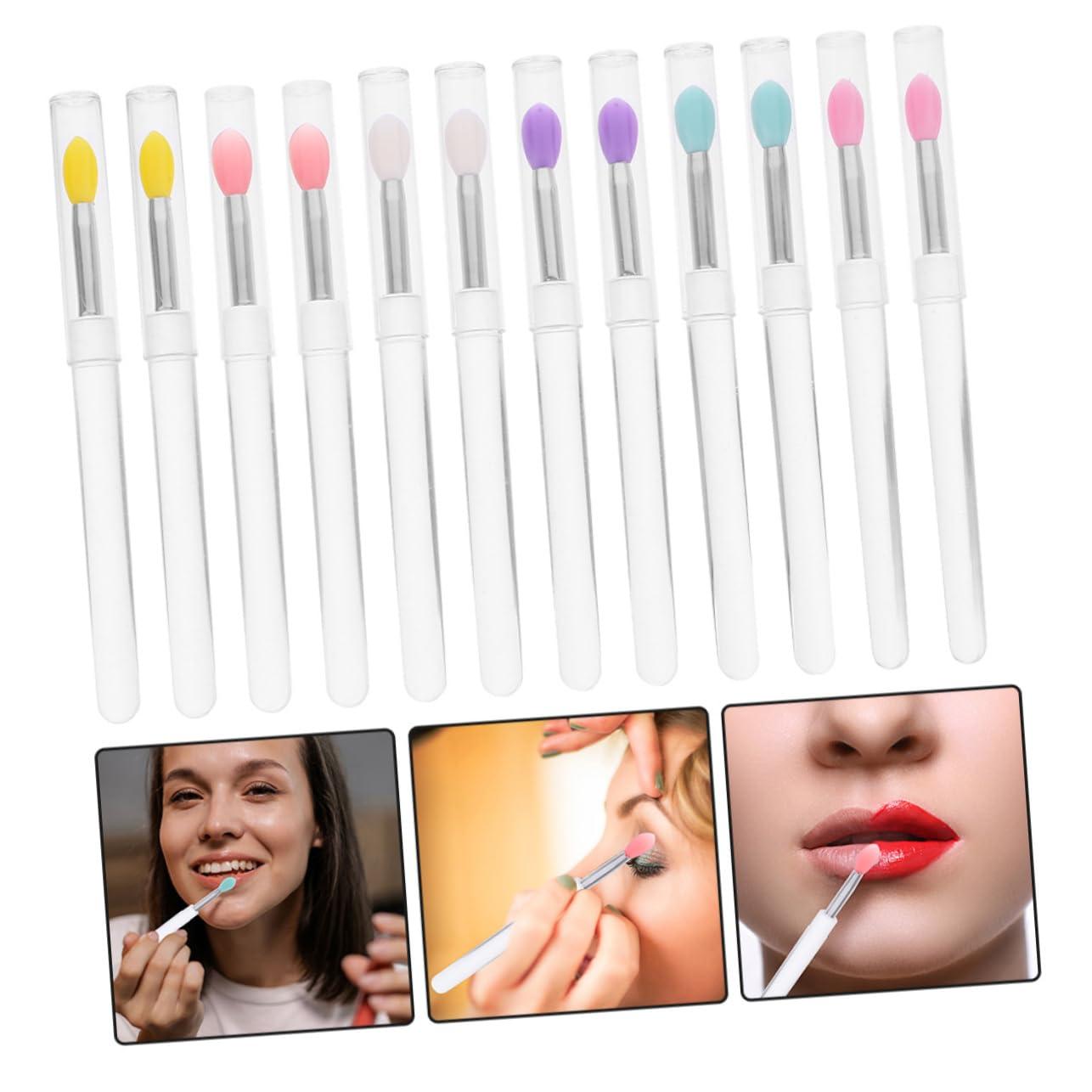 BIUDECO BIUDECO Travel-Size Lip Brush Set Cover 12 Pcs Silicone Lip for Eye Shadows Makeup