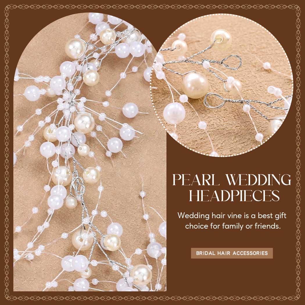 BARTOSI BARTOSI Pearl Bridal Headband Silver Pearl Tassel Wedding Hair Accessories Prom Headpiece for Women and Brides