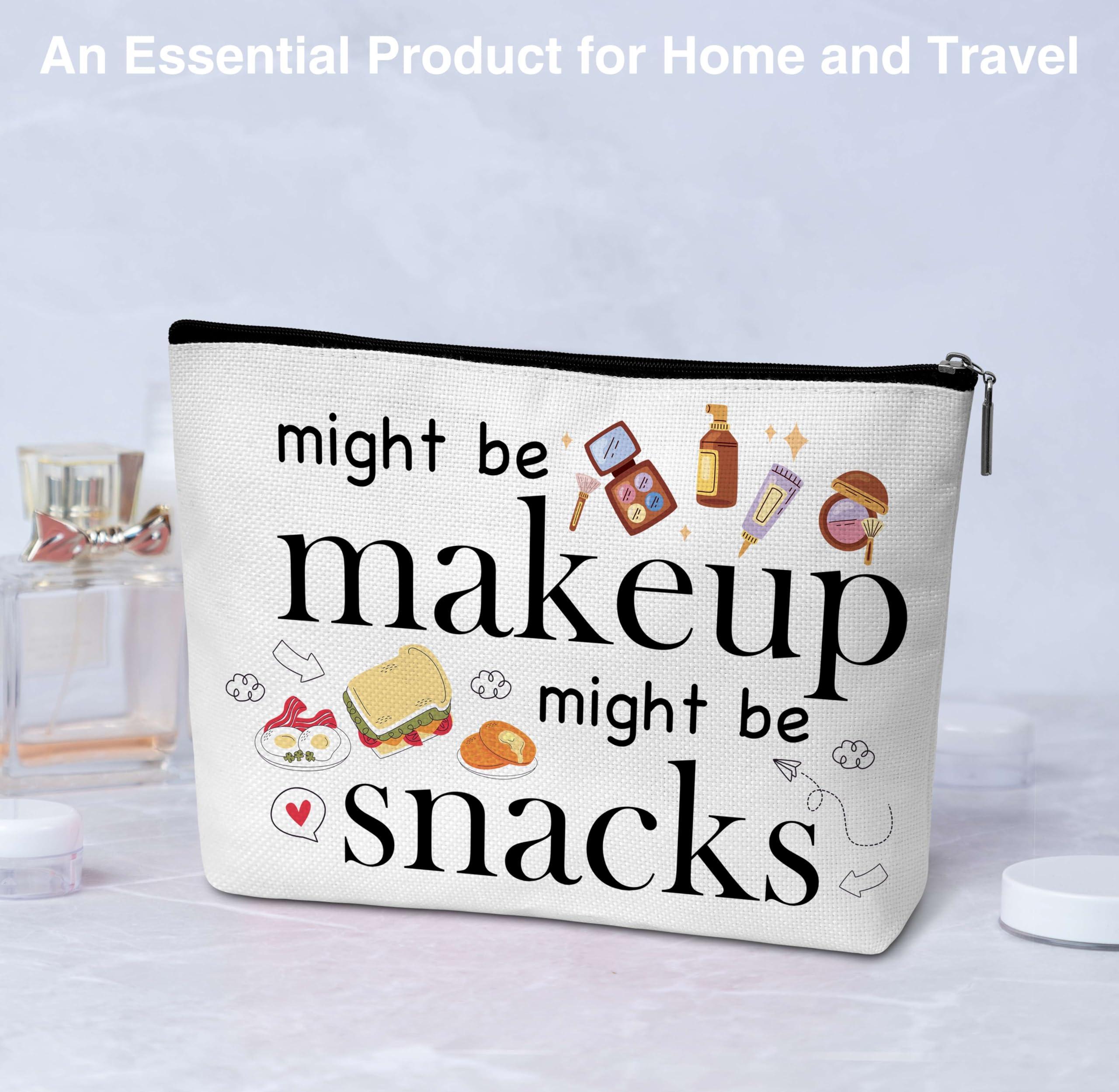 Beshoul Funny Makeup Bag, Birthday Gifts for Teens Friends, Might Be Makeup Might Be Snacks Cosmetic Bags for Women, Snack Bag for Travel -A17