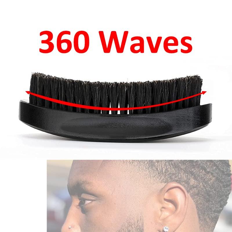 LexRory 360 Curved Wave Brush For Men - Medium Hard Palm Wave Hair Brushes - Made with Beech Mix Nature Boar Bristle Brush For Black Hair (Black)