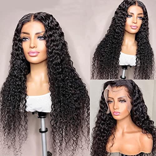 SNJON SNJON 13x6 Lace Front Wigs Human Hair 180 Density HD Transparent Frontal Wigs Human Hair Water Wave Wigs for Women Curly Lace Frontal Wet and Wavy Human Hair Wig Pre Plucked with Baby Hair (32 Inch)