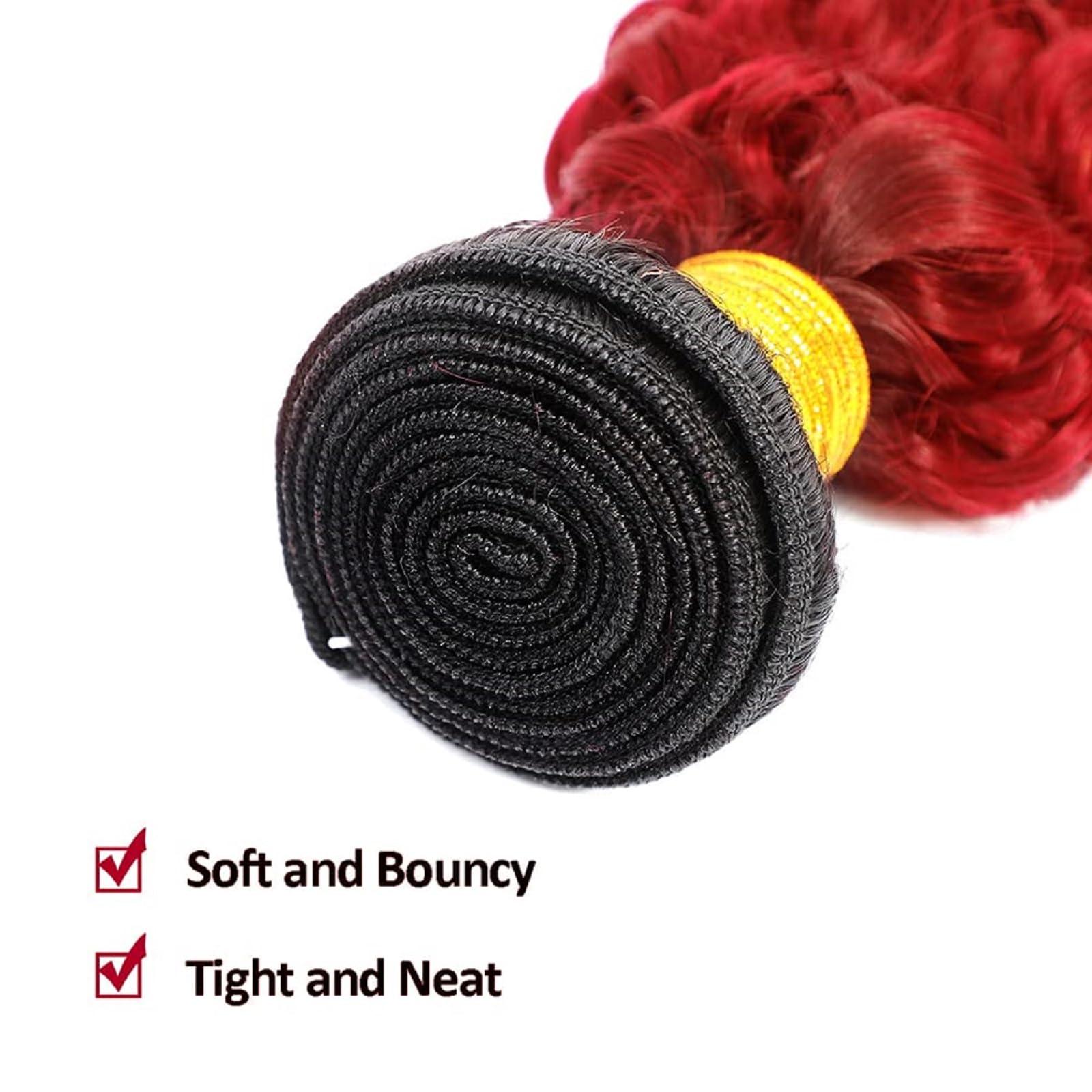 Aikebi Aikebi Bundles Human Hair Deep Wave Burgundy T1B/RED Human Hair Bundles Unprocessed Brazilian Virgin Hair Bundles Natural Color Burgundy T1B/RED Human Hair Bundles Quick Weave for Black Women