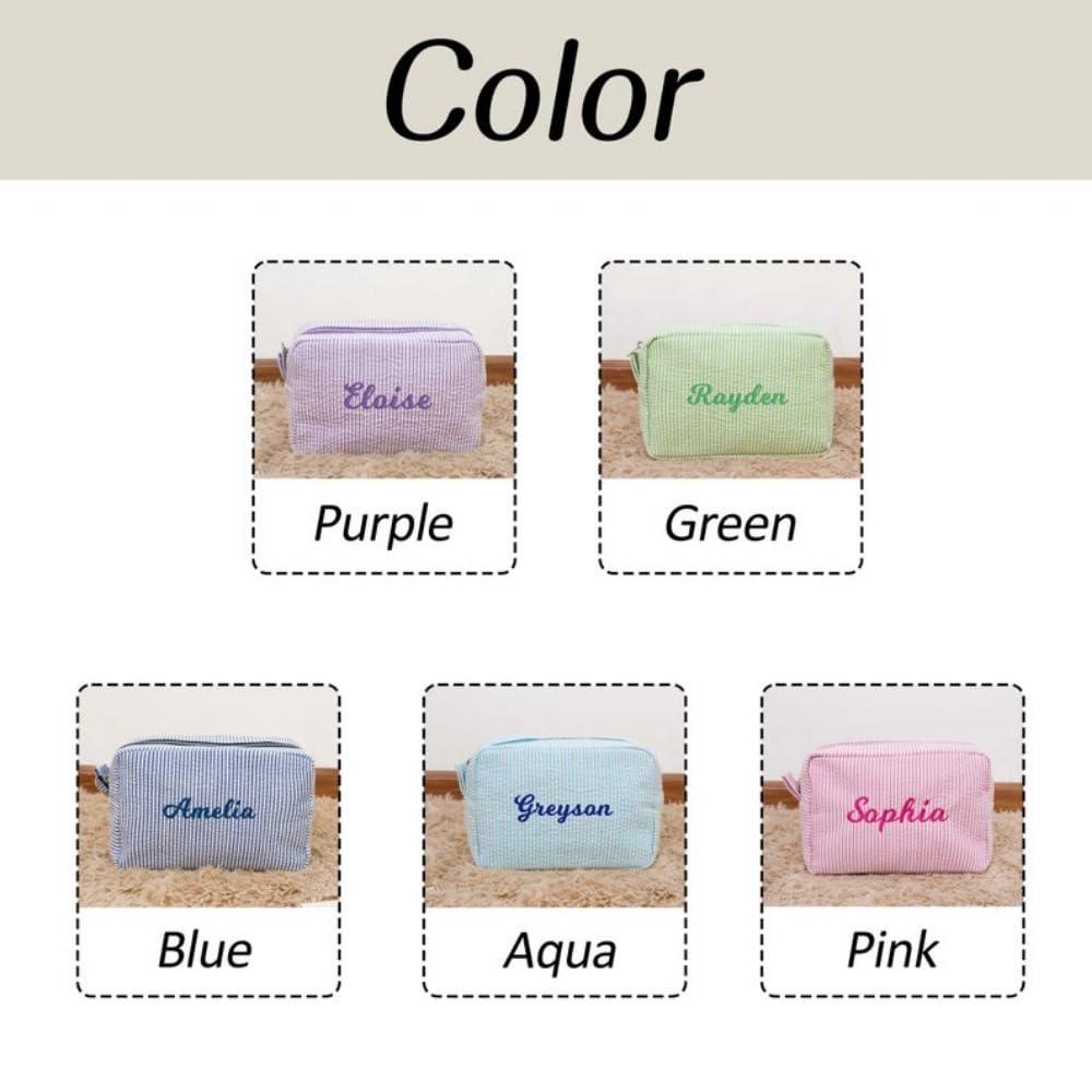 Hainadian Personalized Seersucker Cosmetic Bag, Monogrammed Toiletry Bag, Embroidered Make Up Bag,Bridal Gift, Bridesmaid Proposal Gift, Bridesmaid Makeup Bag, Cosmetic Pouch (Green)