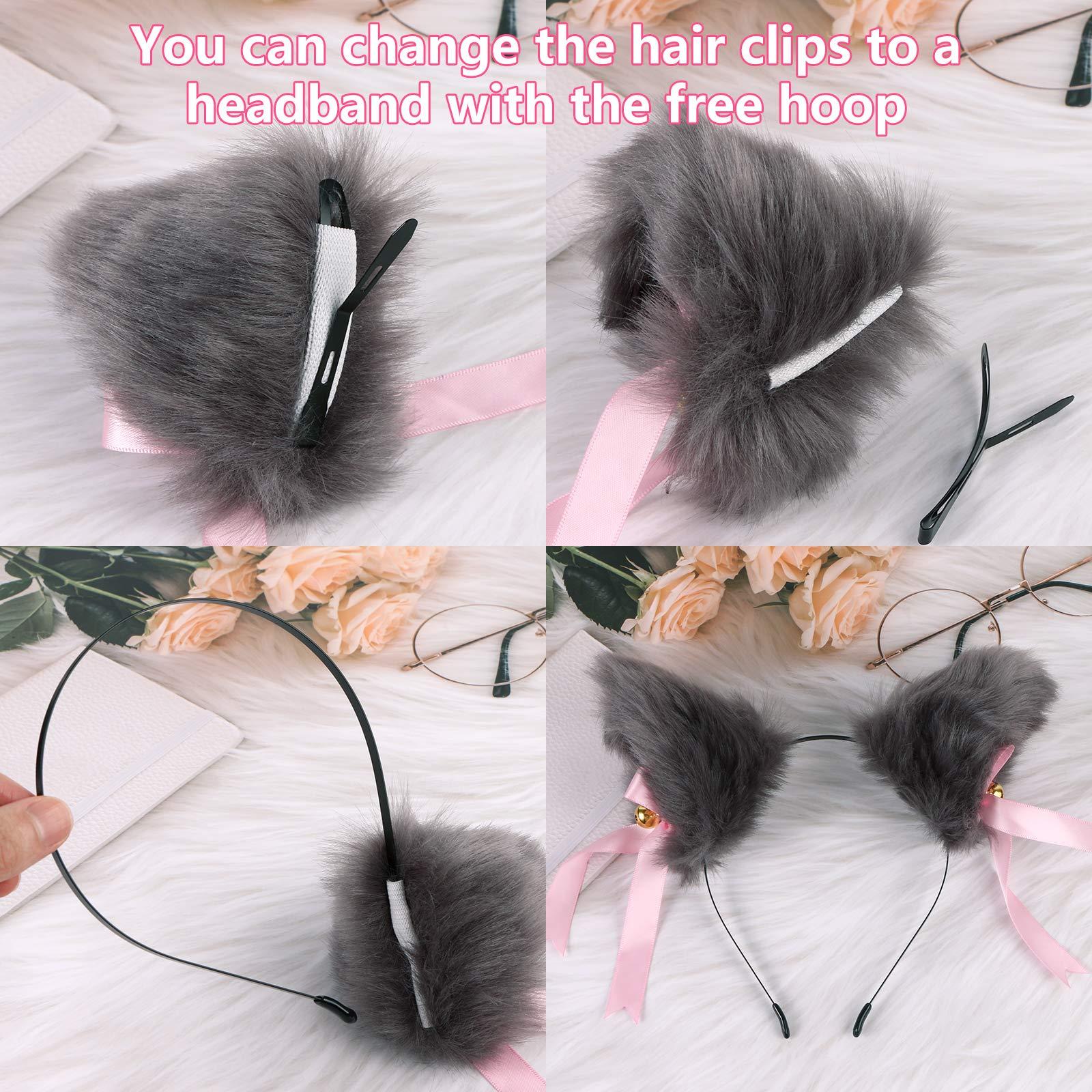 EVERMARKET EVERMARKET Faux Furry Cat Ears Hair Clip with Bell,Anime Cosplay Fancy Headband