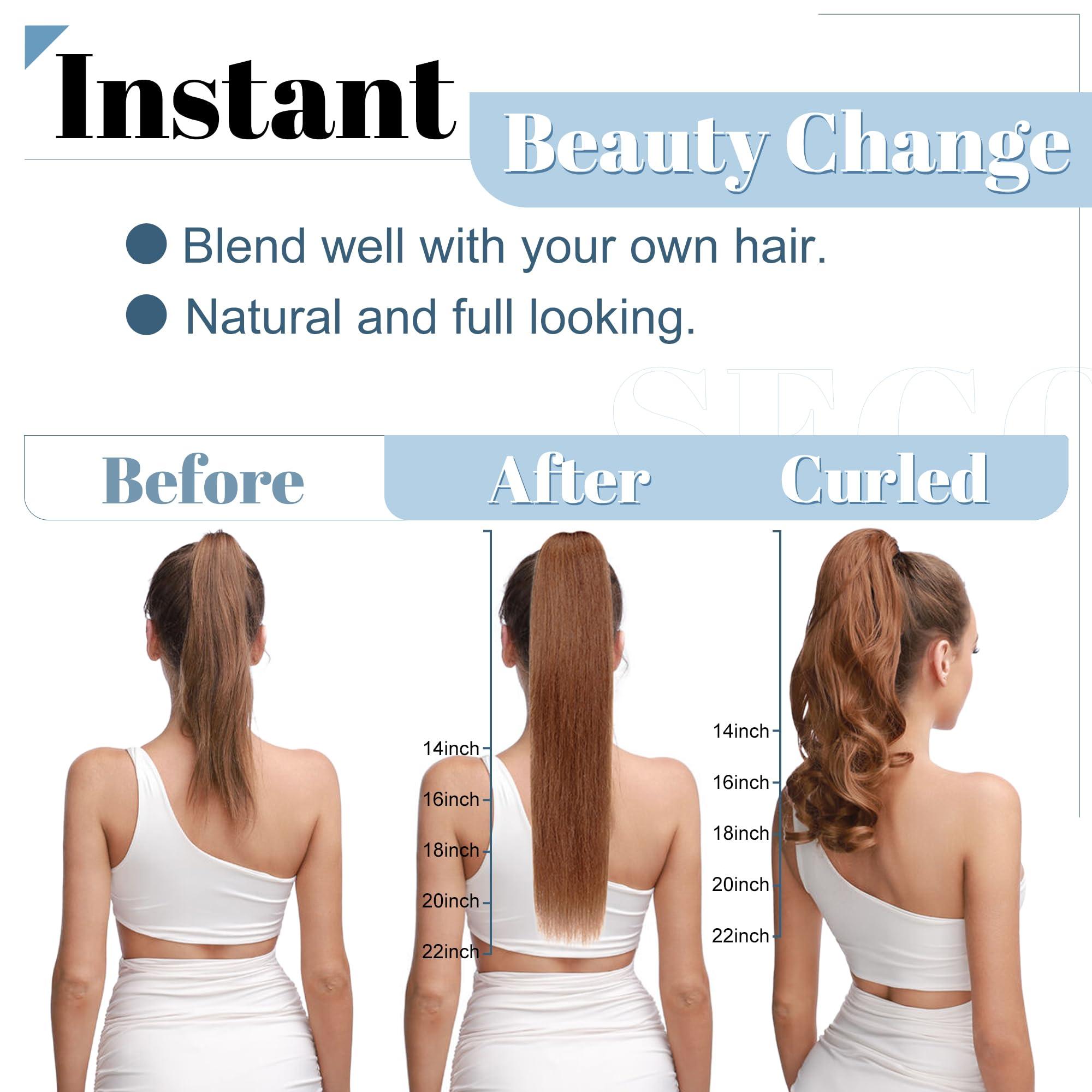 SEGO SEGO Claw Clip Ponytail Extension Human Hair Clip in Ponytail Hair Extensions 100% Real Human Hair Pony Tails Hair Extensions Long Straight For Women Jet Black 18 Inch 115g