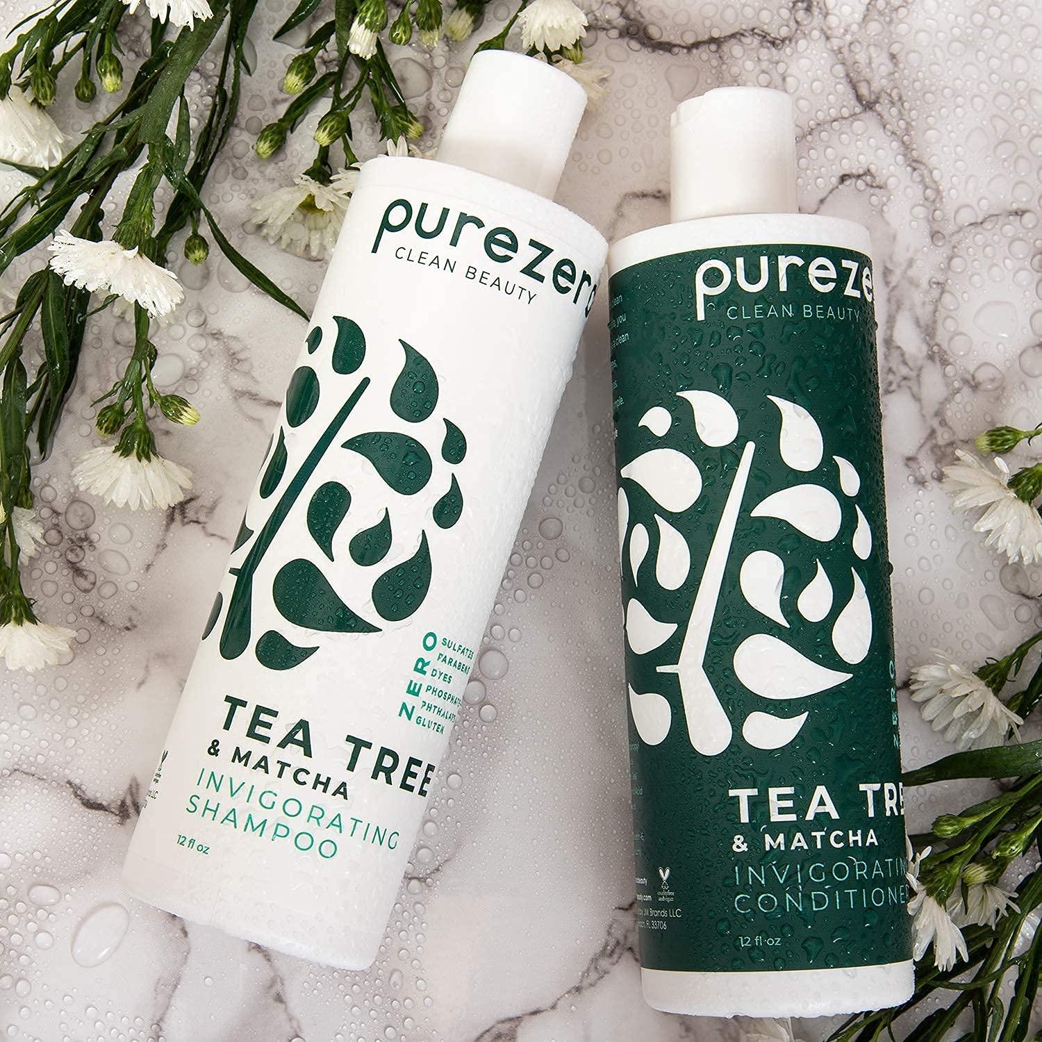 Purezero Purezero Tea Tree & Matcha Shampoo and Conditioner Set - Nourishing & Invigorating Scalp Treatment - Zero Sulfates, Parabens, Dyes Vegan and Cruely Free (12 Fl Oz (Pack of 2))