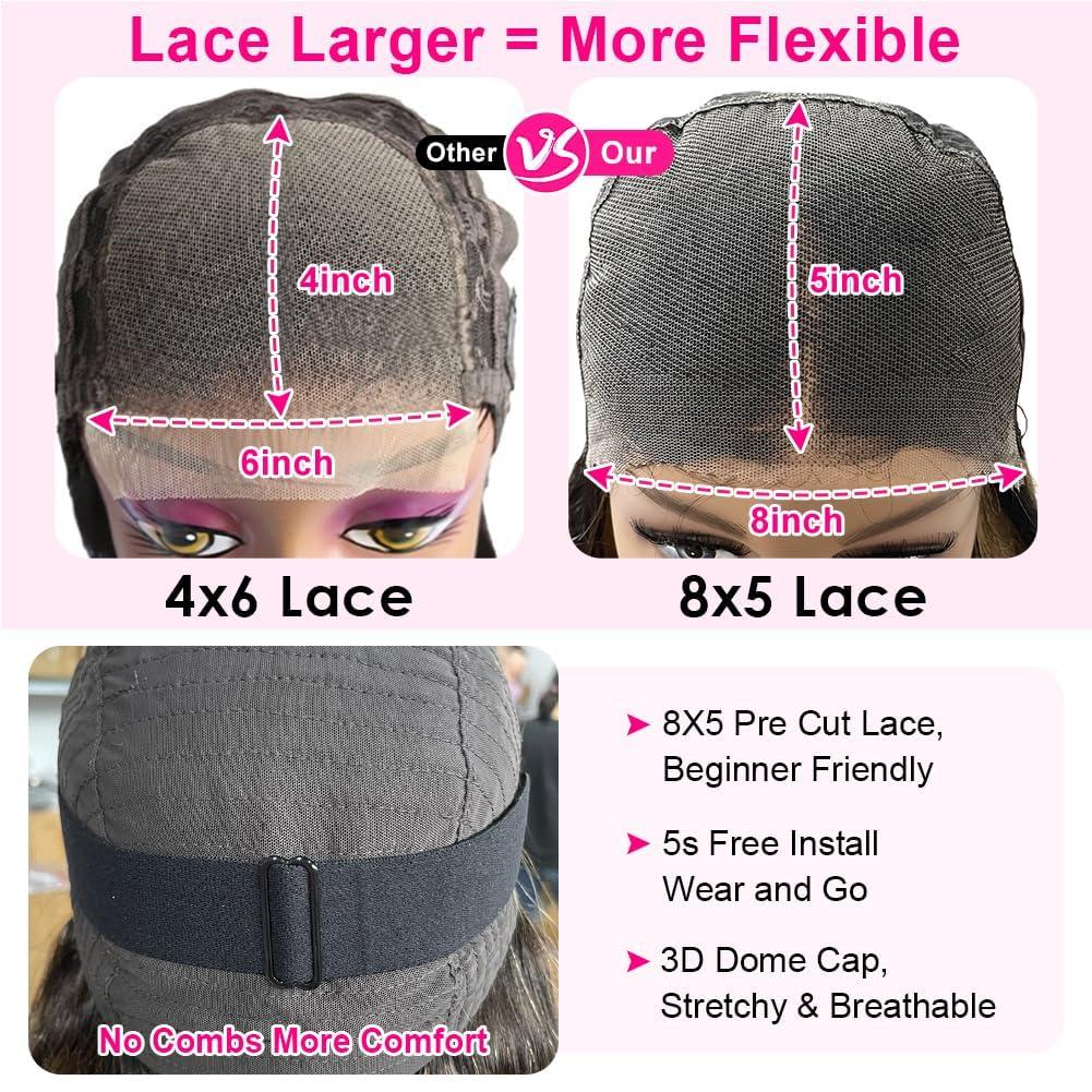 Bestdilin 30 Inch Wear and Go Glueless Wigs Human Hair Pre Plukced Pre Cut 8x5 HD Lace Closure Wigs Human Hair for Women 220% Density Ready to Wear Glueless Body Wave Lace Front Wigs Human Hair No Glue Wigs