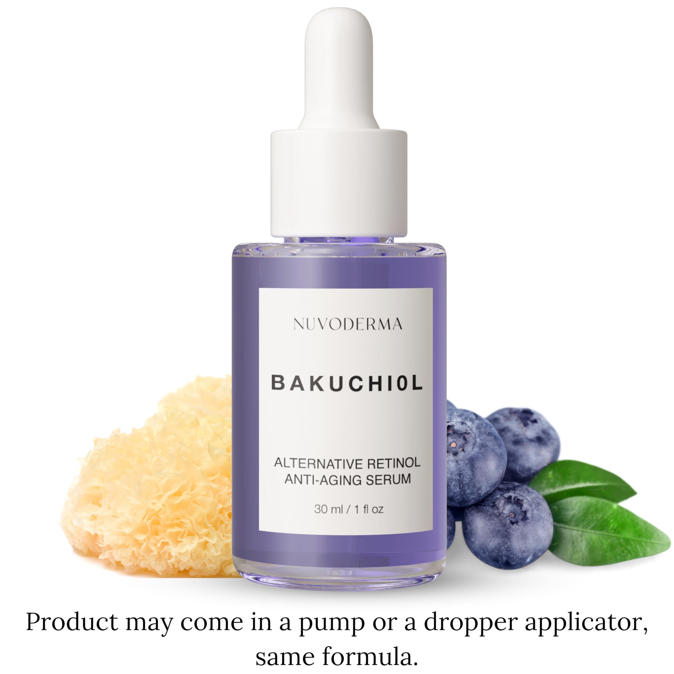 NUVODERMA Bakuchiol Face Serum Bakuchiol Retinol Alternative Organic Bakuchiol Serum with Collagen and Peptides Natural Anti-Aging Serum for Fine Lines, Wrinkles, Dark Circles