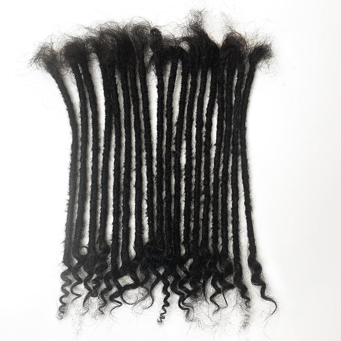 Haredluck 0.4cm Width Dreadlock Extensions 10 inch 20 Strands 100% Permanent Human Hair Loc Extension with Curly Ends Natural Black Curly Locs Human Hair Can Be Dyed Bleached Curled And Twisted