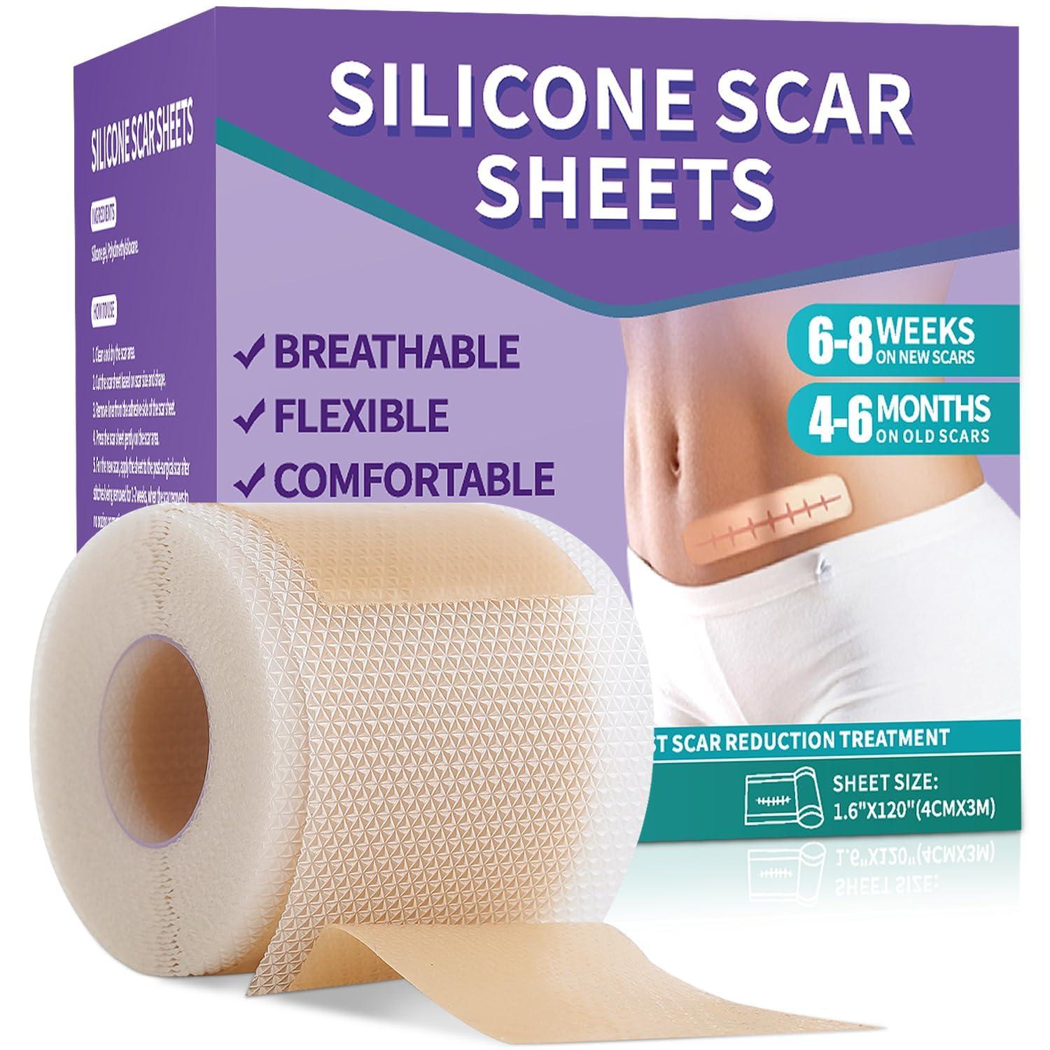 Mitgary Silicone Scar Sheets, Medical Grade Silicone Scar Tape (1.6\" x 120\"), Professional Scar Removal Treatment, Reusable, for Healing Keloids, Surgeries Scars, C-sections, and Burns