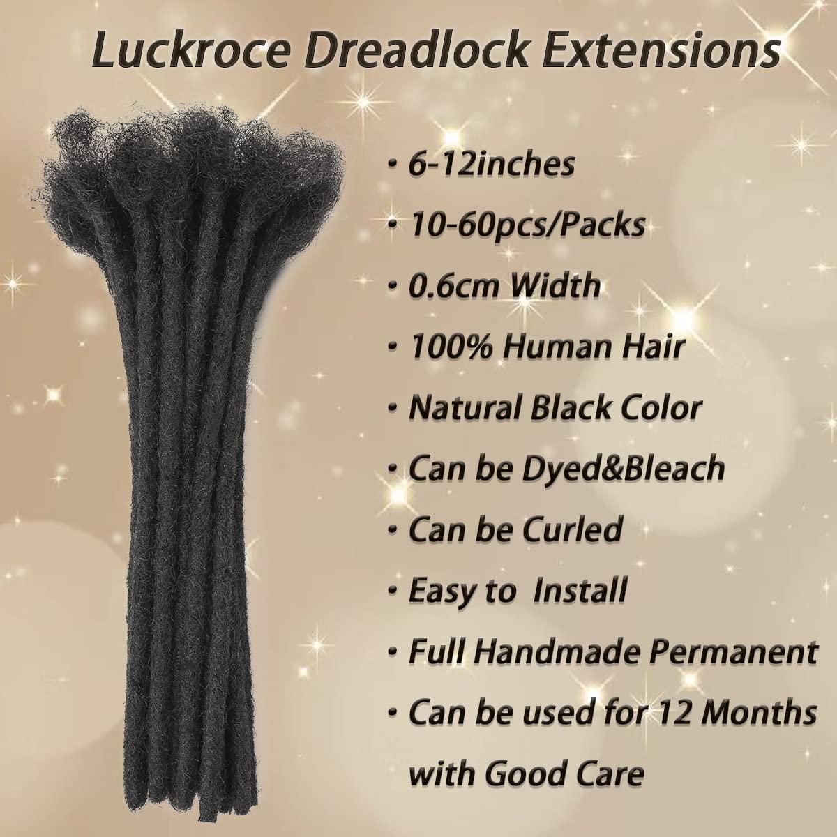 Luckroce Luckroce Human Hair Locs Extensions with Curly Ends Natural Black 4inch 60strands 100% Handmade Permanent Dreads Extensions for Women Men Can Be Curled and Bleached Dreadlock Extension Real Human Hair(Width 0.6cm 4inch/60strands)