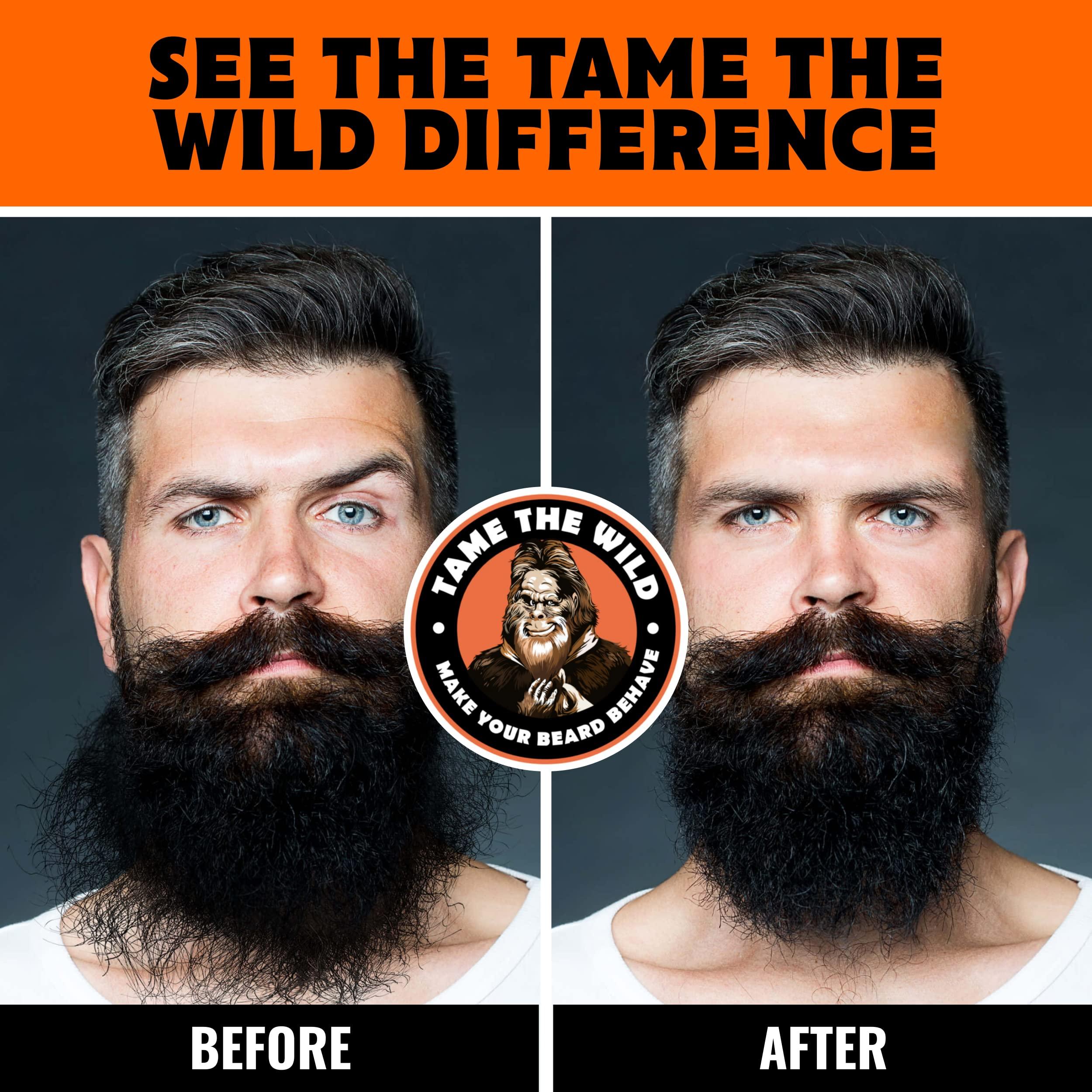 TAME THE WILD MAKE YOUR BEARD BEHAVE Tame the Wild Premium Beard Straightener Kit - Heated Beard Brush for Men - Beard Straightener Comb - Beard Grooming Kit: Beard Heat Protectant Spray, Beard Soap, Beard Balm, Wooden Comb, Storage Case