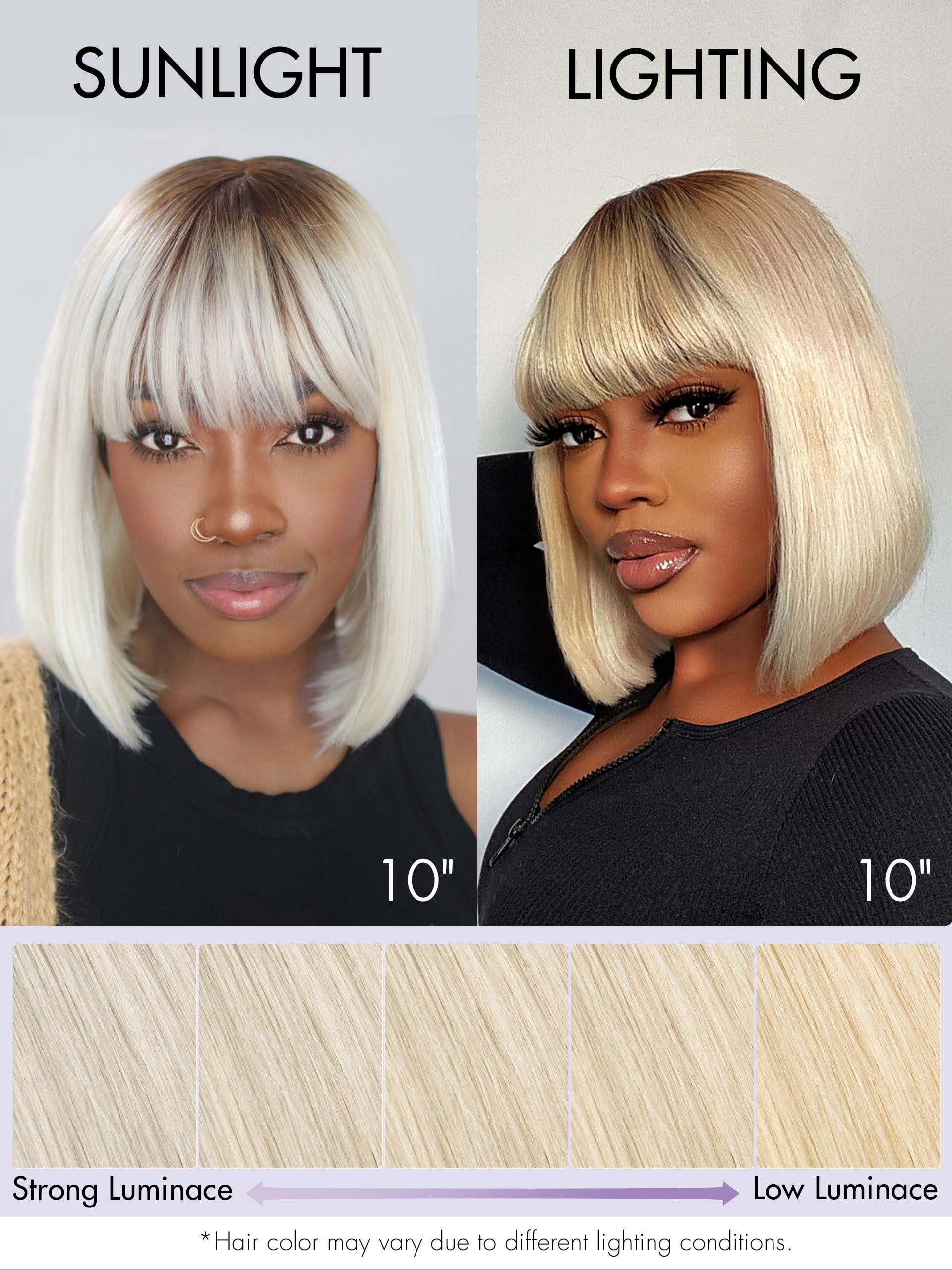 LUVME HAIR LUVME HAIR Ombre Blonde Bob Wig with Bangs Human Hair, Silky Straight Platinum Blonde Human Hair Short Wigs with Dark Roots, Ready to Go Lace Bang Bob Wig 10 Inch