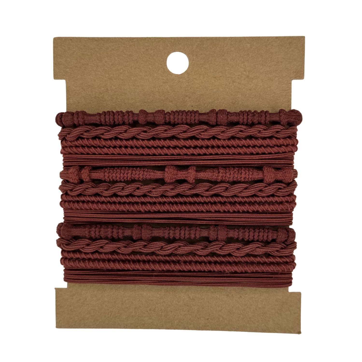 Elm City Direct 12pcs Hair Tie Bracelets, Boho Hair Ties, Hair Ties for Women, Elastic Hair Ties, Hair Bands for Ponytails (Burgundy)