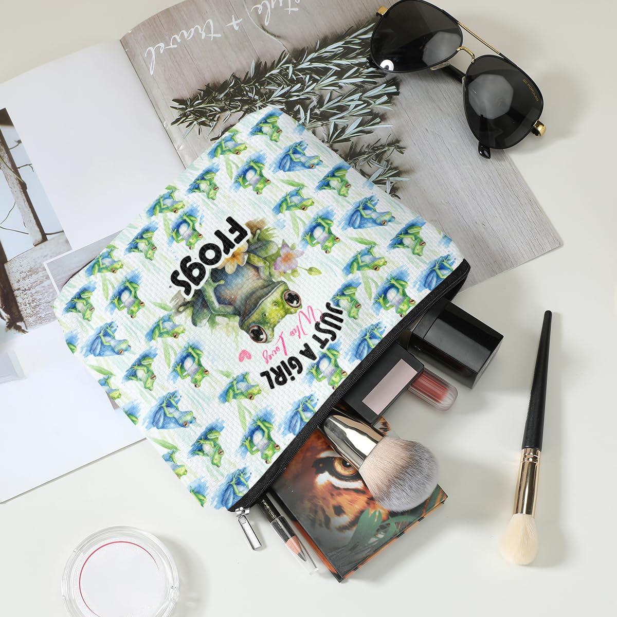 TBT Frog Gifts Funny Makeup Bag Frog Cosmetic Bag Frog Themed Gifts for Women Girls Best Friend Niece Daughter Animal Lovers Frog Lover Gifts Floral Travel Organizer Graduation Birthday Gifts