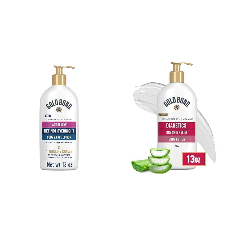 Gold Bond Gold Bond Age Renew Retinol Overnight Body & Face Lotion and Diabetics\' Dry Skin Relief Body Lotion Bundle, 13 oz. Each
