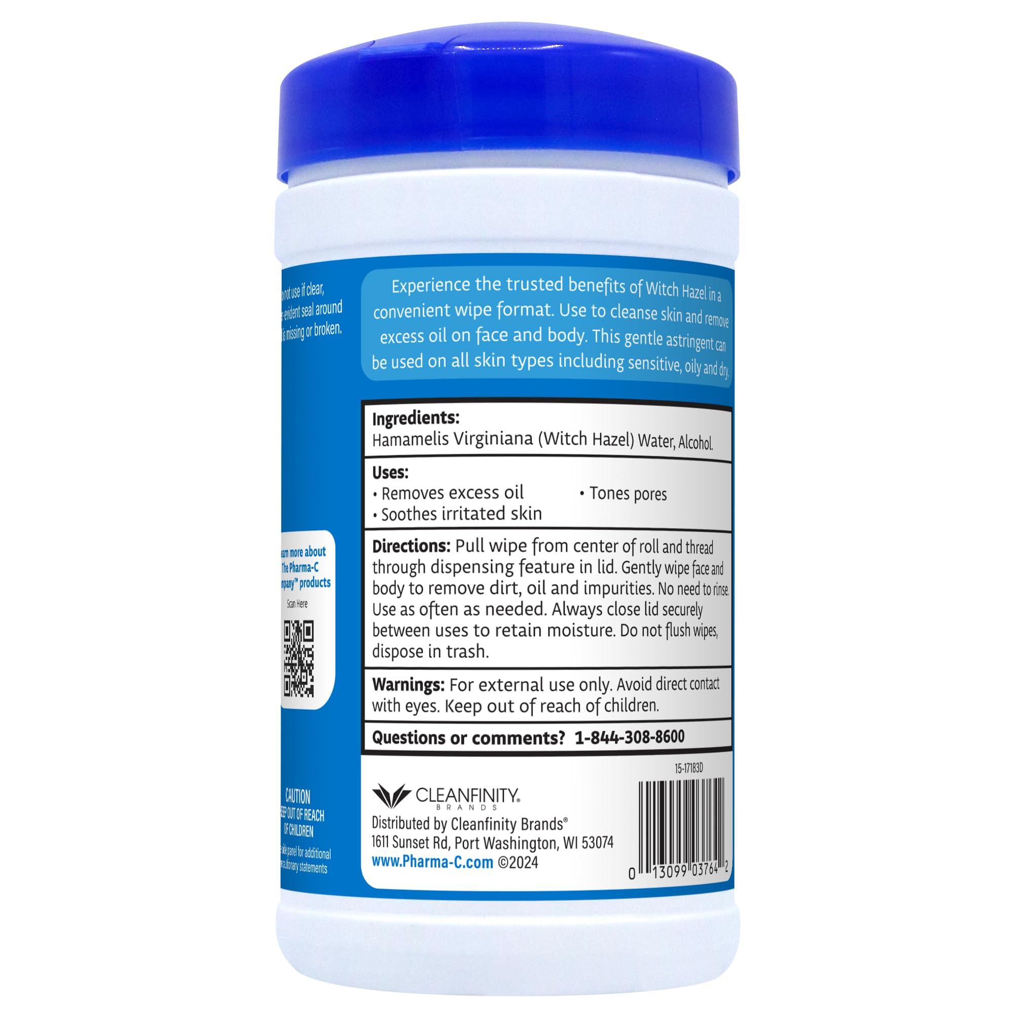 Pharma-C-Wipes The Pharma-C Company 100% Witch Hazel Wipes [40 Wipes] - Daily Toner & Astringent Cleansing Cloths For Face