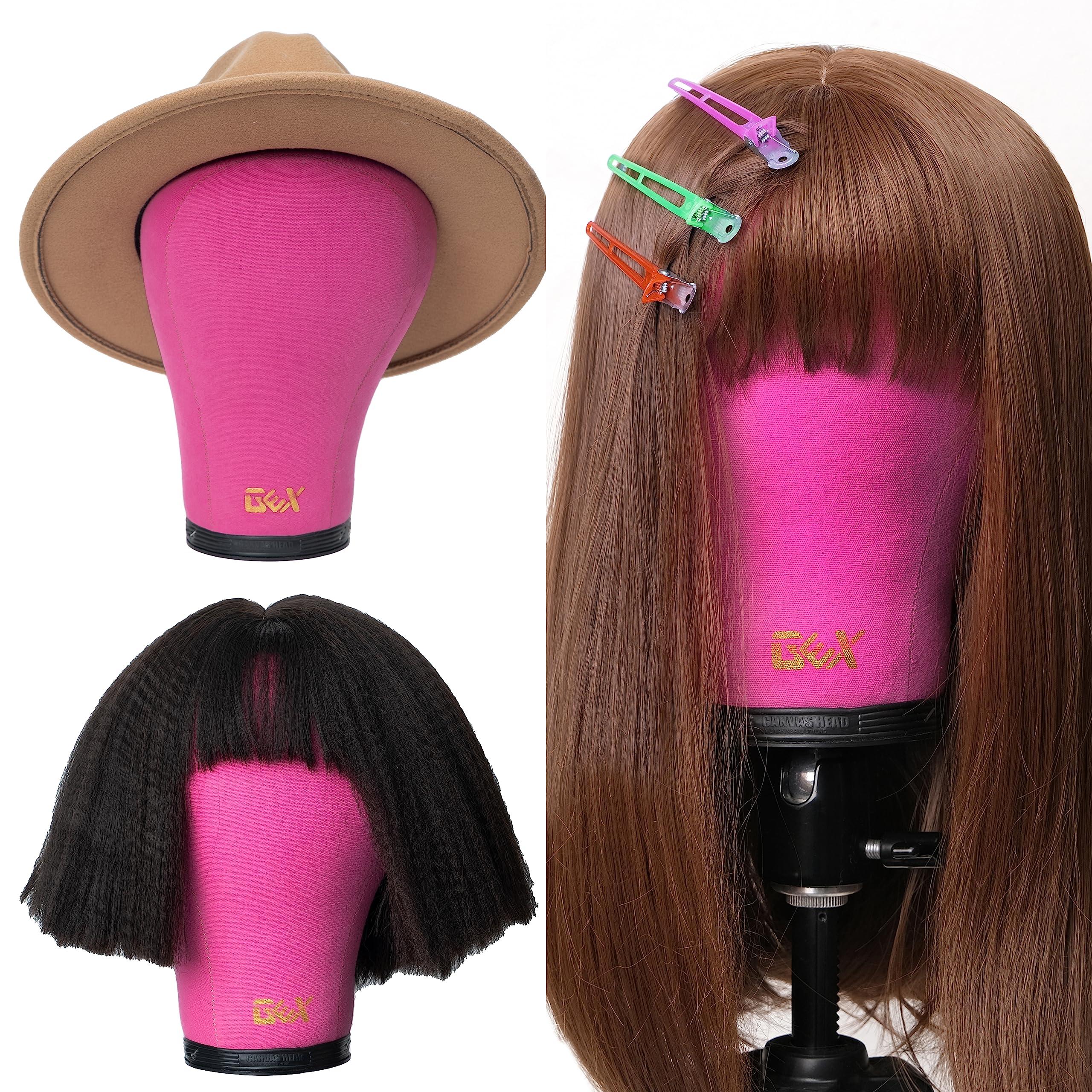 GEXWORLDWIDE GEX 20\"-24\" Canvas Cork Wig Block Mannequin Head for Wig Making Drying Styling Display with Table C Clamp Stand Holder (Rosy 20\")