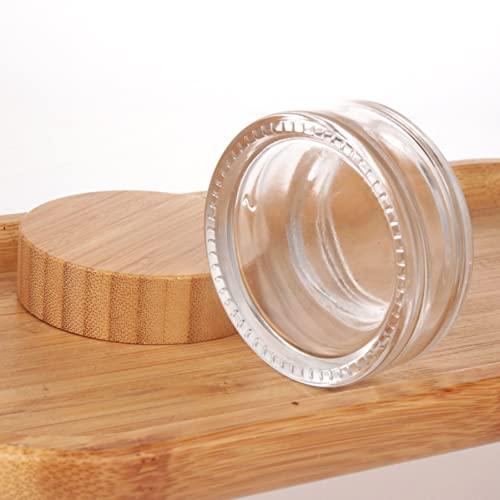 COSIDEA COSIDEA 5pcs Empty 1 OZ/30g Round Clear Glass Jars with Bamboo lids, Bamboo Cream Jar Refillable Cosmetic Travel Containers for Lip Balm, Ointments, Lotion Packing