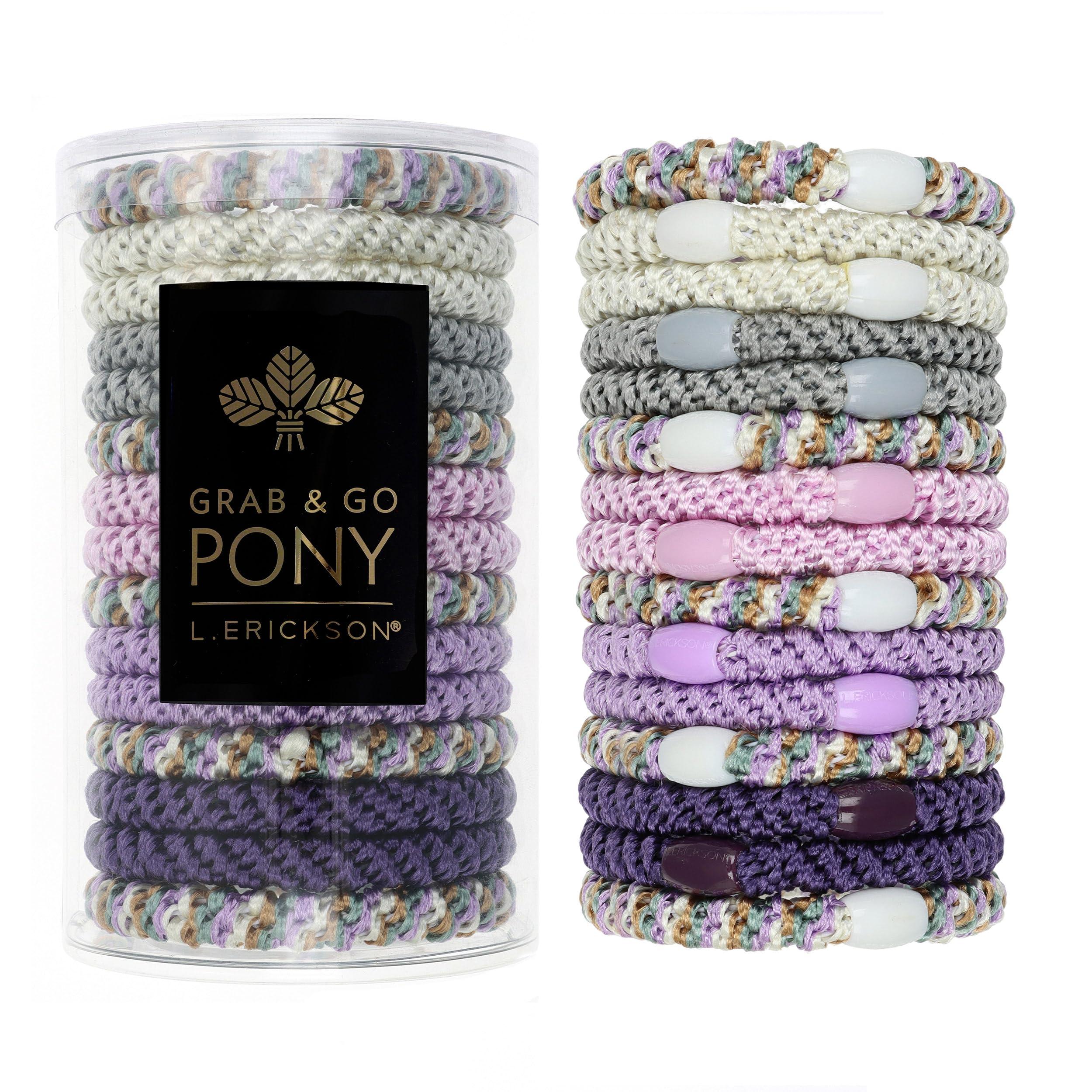 L. Erickson L. Erickson Grab & Go Pony Tube - Pixie Purple and Beige Mix - 15 Pack Ponytail Holder Hair Ties