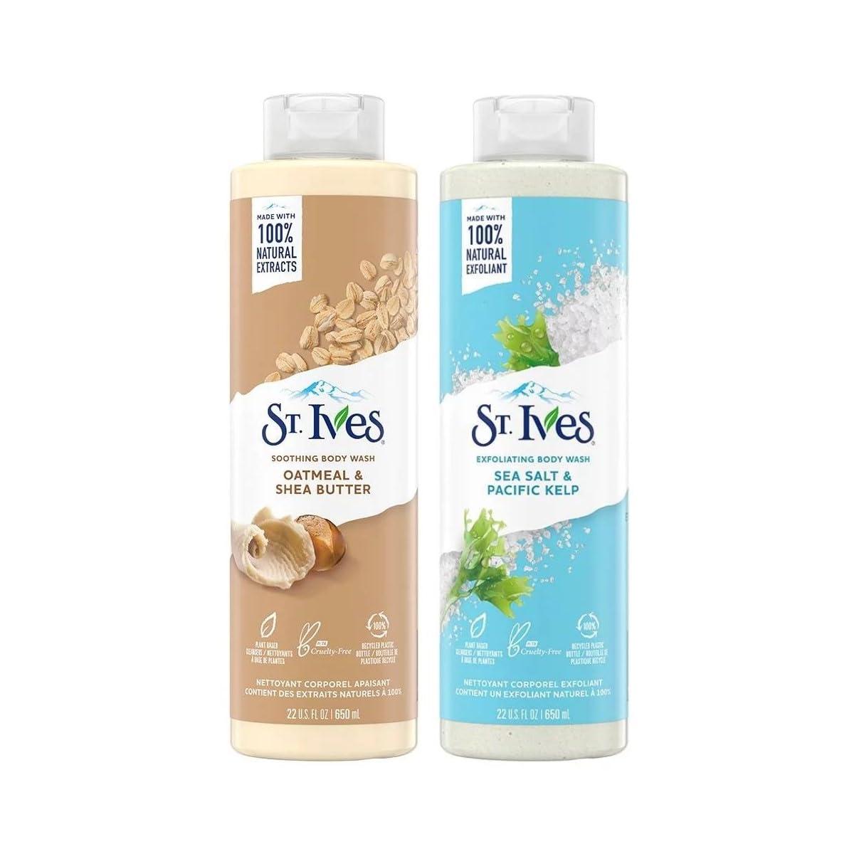St. Ives St Ives Body Wash, Shooting Body Wash, Oatmeal & Shea Butter, Sea Salt & Pacific Seaweed, Exfoliating, Natural Extracts, 650 ml each, 2 Pieces