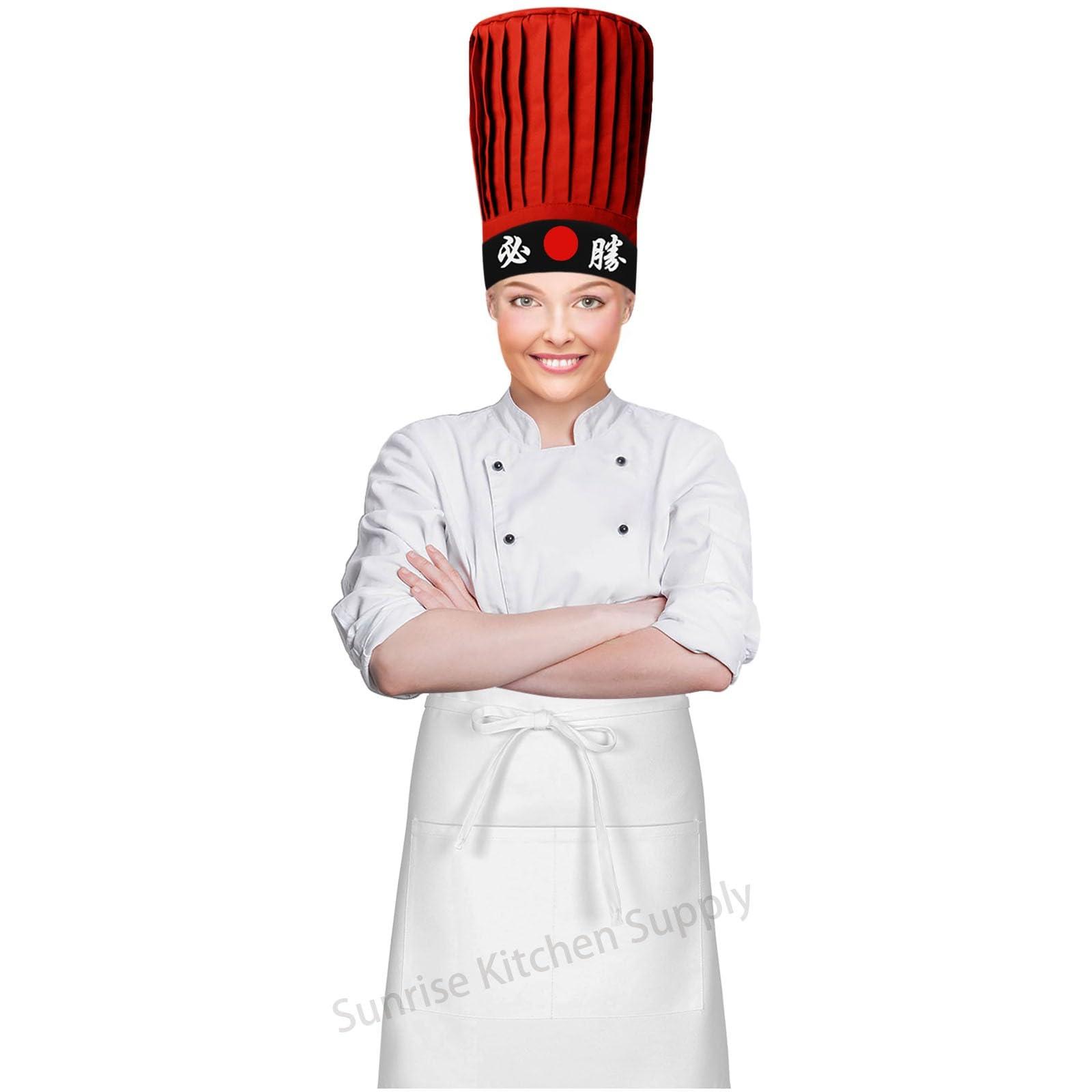 Sunrise Kitchen Supply Sunrise Kitchen Supply Red Hibachi Chef Hat with Tie on Black Japanese Headband (w/Headband Victory)