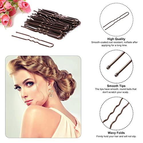 Cehony Cehony U Shaped Hair Pins, 200 Count Buns Waved Hair Pins for Updos with Box for Women Lady Girls Bobby Pins French Historical Hair Styling Pins Hair Accessories (Brown, 2.4 Inch)