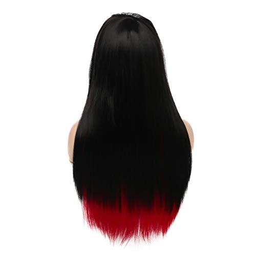 Baruisi Baruisi Long Red Black Wig Silky Straight Synthetic Heat Resistant Side Bangs Halloween Costume Hair Wigs for Women