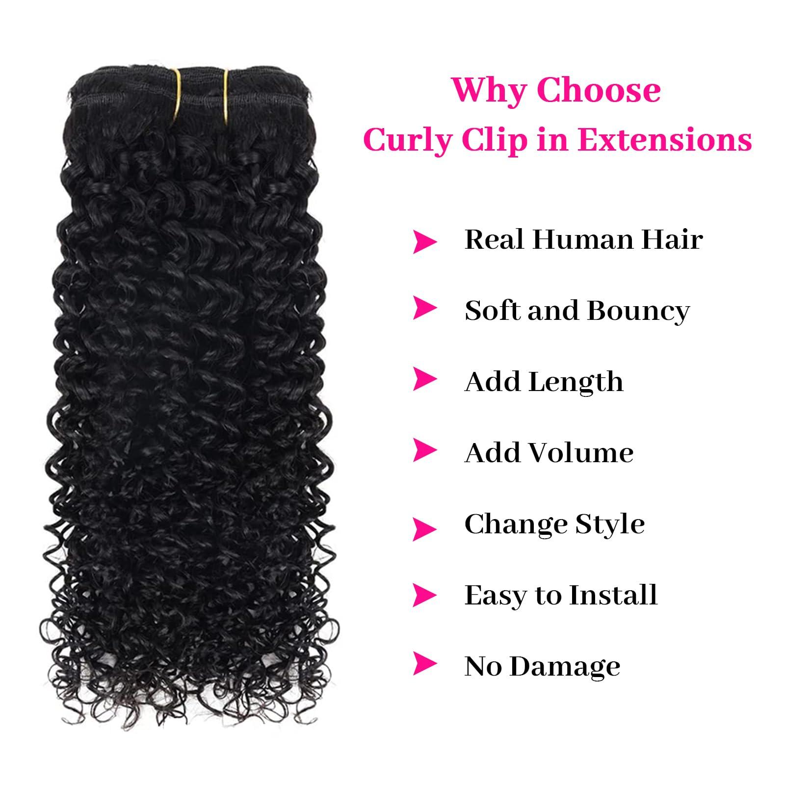 LANWIUKU LANWIUKU Curly Clip in Hair Extensions Real Human Hair 3B 3C Curly Hair Clip in Extensions for Women 10pcs 120g Jerry Curly Clip ins Brazilian Human Hair Curly Clip in Extensions (12 Inch)