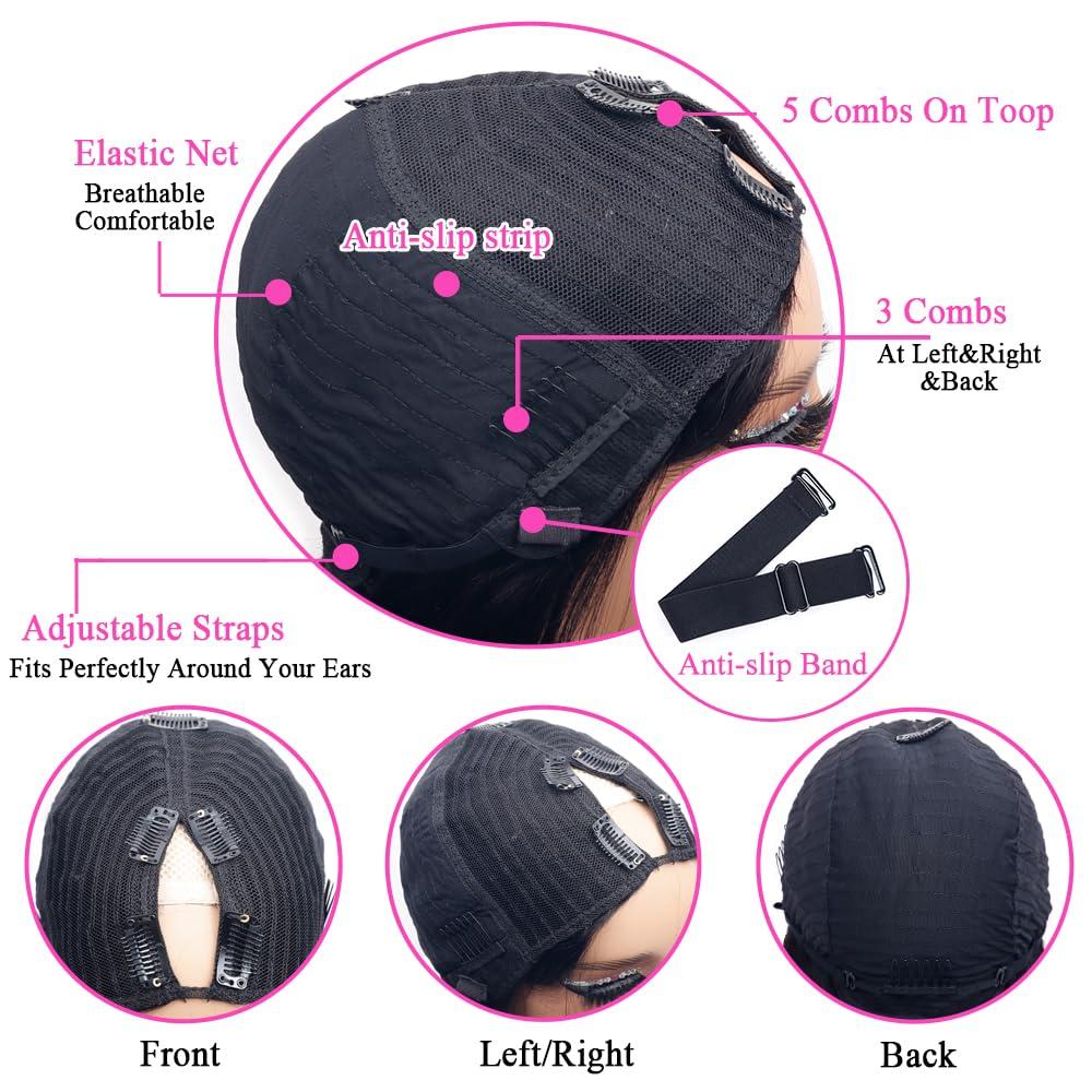 Pobokix Pobokix Straight V Part Wigs Human Hair Upgrade U Part Human Hair Wigs for Women Glueless Full Head Clip In Half Wigs 180% Density Natural Color (18inch, V Part Straight Wig)