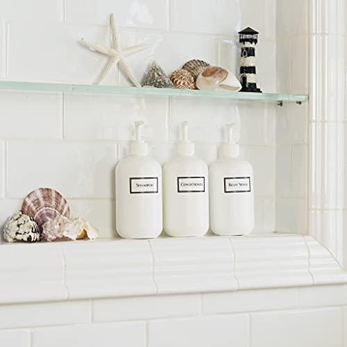 Artanis Home Artanis Home Silkscreened Empty Shower Bottle Set for Shampoo, Conditioner, and Body Wash, Squat 16 oz 3-Pack, White