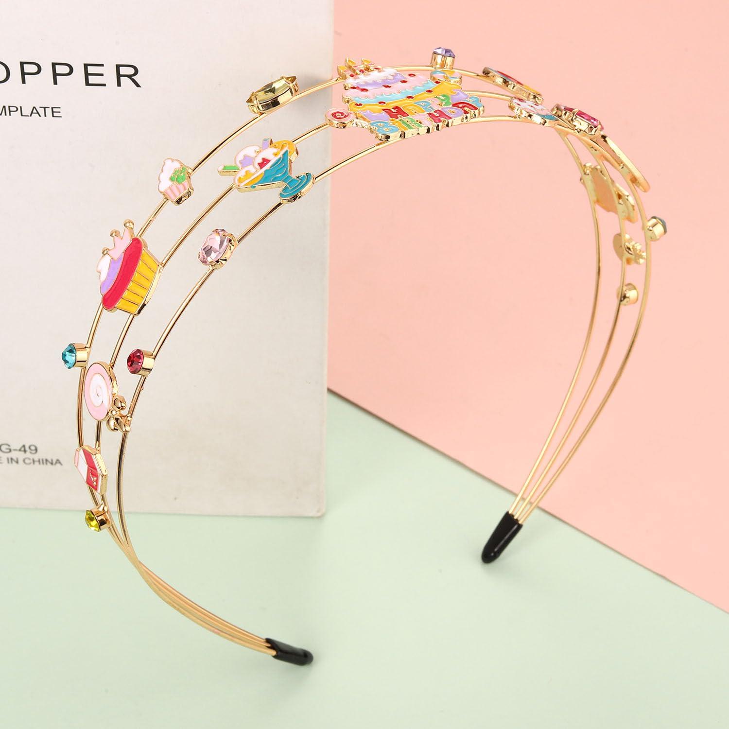 mokkia mokkia Birthday Girl Headband, Women Birthday Accessories Enamel Birthday Cake Candy Balloon Headband Jeweled Rhinestone Headband Birthday Outfits Holiday Gifts