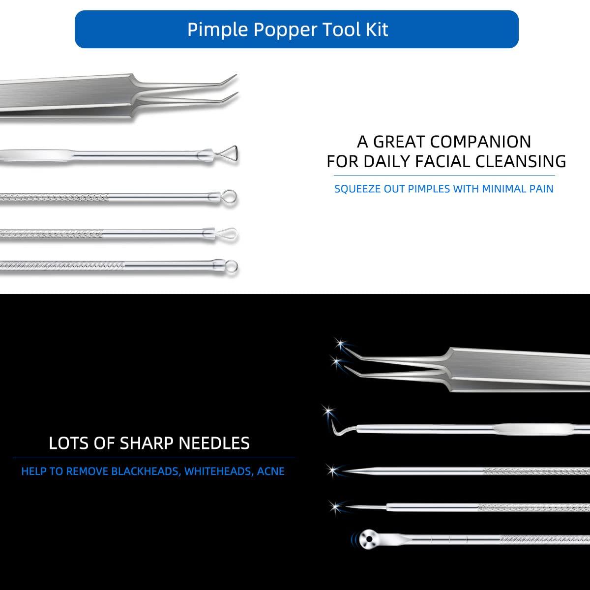 yuntop Blackhead Remover Tool Pimple Popper Tool Kit 5 Pack Blackhead Extractor Tools with Case Comedone Zit Acne Blemish Whitehead Removal Kit Professional Stainless Steel Extractor Tools for Face Nose