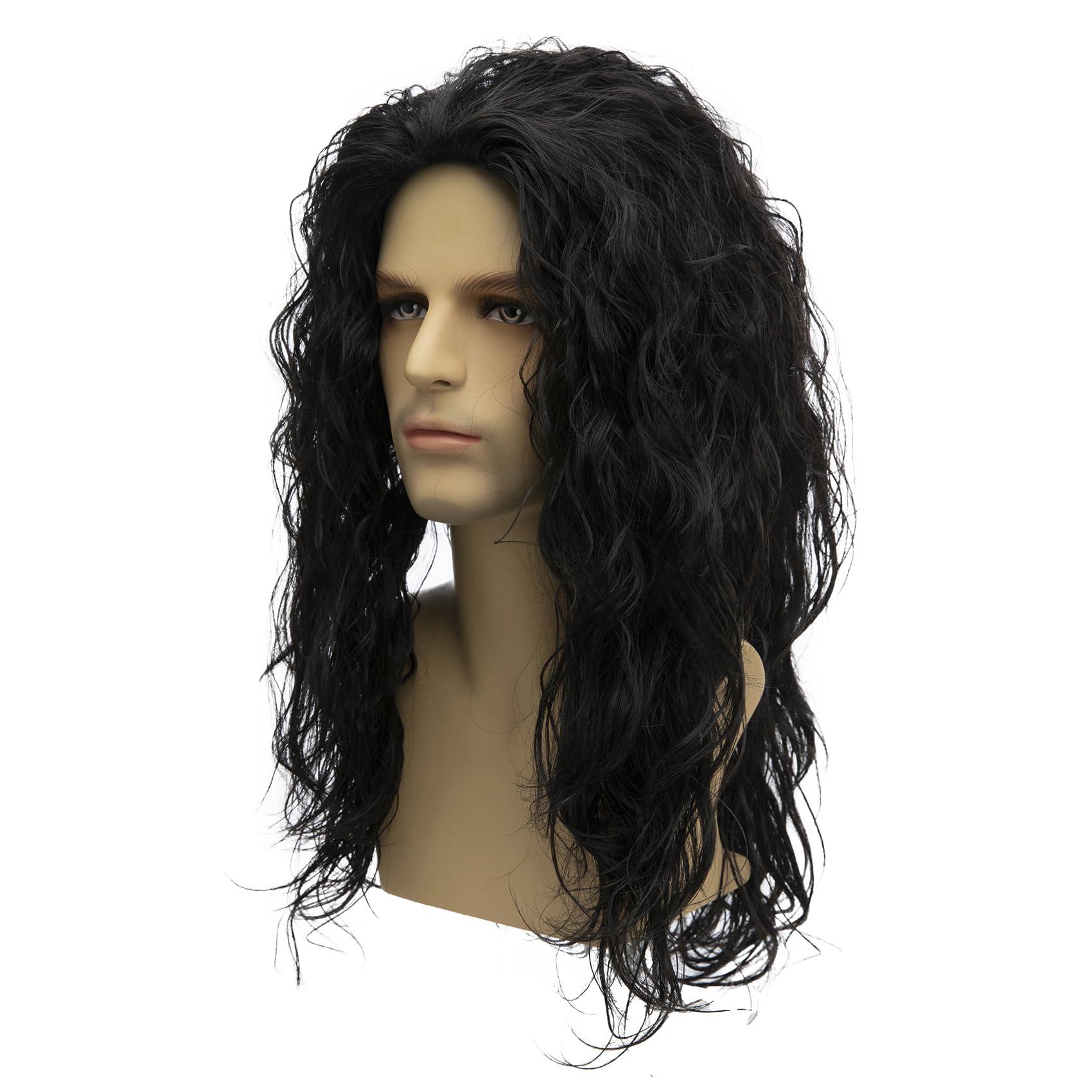 Baruisi Baruisi Long Curly Wavy Black Wigs for Men Synthetic Natural Party Halloween Cosplay Hair Wig