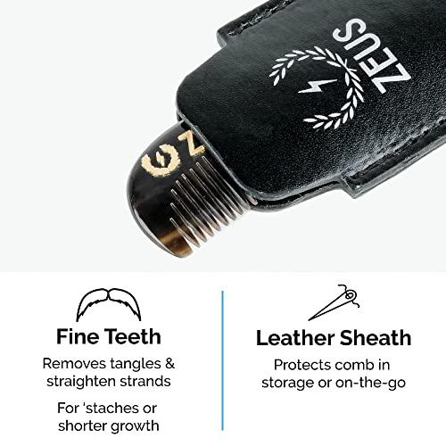 ZEUS ZEUS Horn Mustache Comb for Men, Leather Case, B41