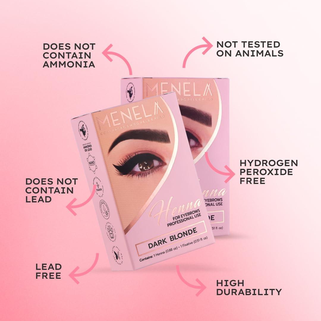 Menela MENELA Eyebrow Henna Tint - Medium Brown Henna Brow Dye with Bamboo Extract for Enhanced, Natural-Looking Brows - 2.5g Henna Powder & 15ml Fixer - Eyebrow Tint Kit
