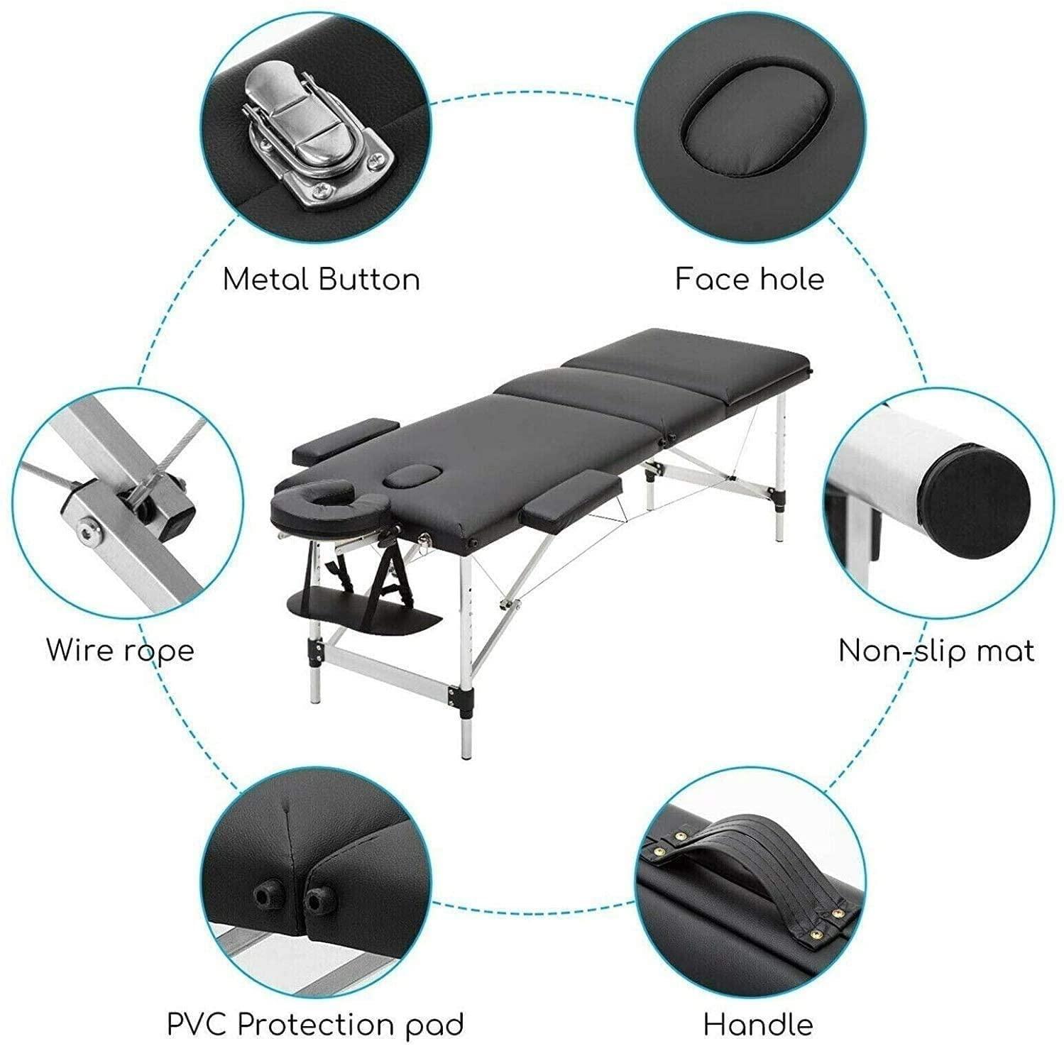 SMSOM SMSOM Portable Massage Table Therapy Bed with Height Adjustable Aluminium Legs, SPA Bed, PU Leather, Suitable for Therapy, Tattoo, Salon, Facial Treatment