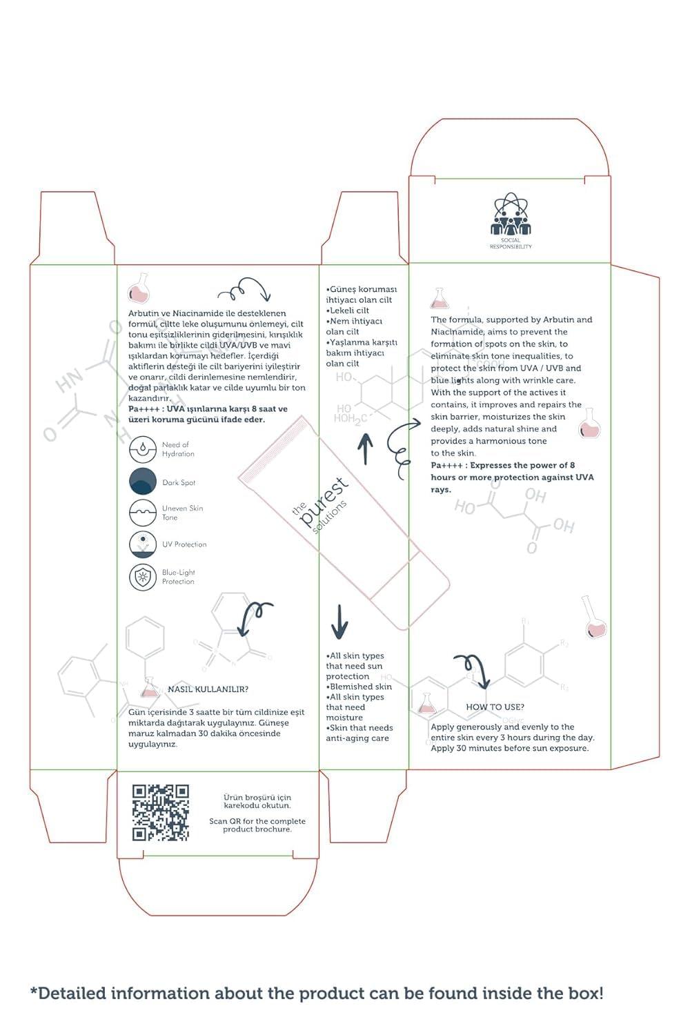 The Purest Solutions The Purest Solutions Blemish Defense (UV Shield with Antioxidant Protection SPF 50+) - 8h UVA Protection, Arbutin & Niacinamide for Skin Tone Harmonization and Moisturizers - Vegan (50 ml)
