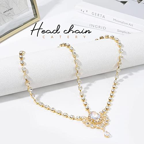 Catery Catery Head Chain Jewelry Crystal Hair Chains Boho Headpiece Pendant Head Chain Hair Jewelry Hair Accessories for Women and Girls (Gold)