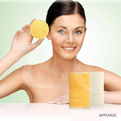 APPEARUS Facial Sponges - APPEARUS Compressed Natural Cellulose Face Sponge | Made in USA | Professional Spa Sponges for Face Cleansing, Massage, Pore Exfoliating, Mask, Makeup Removal (Yellow)