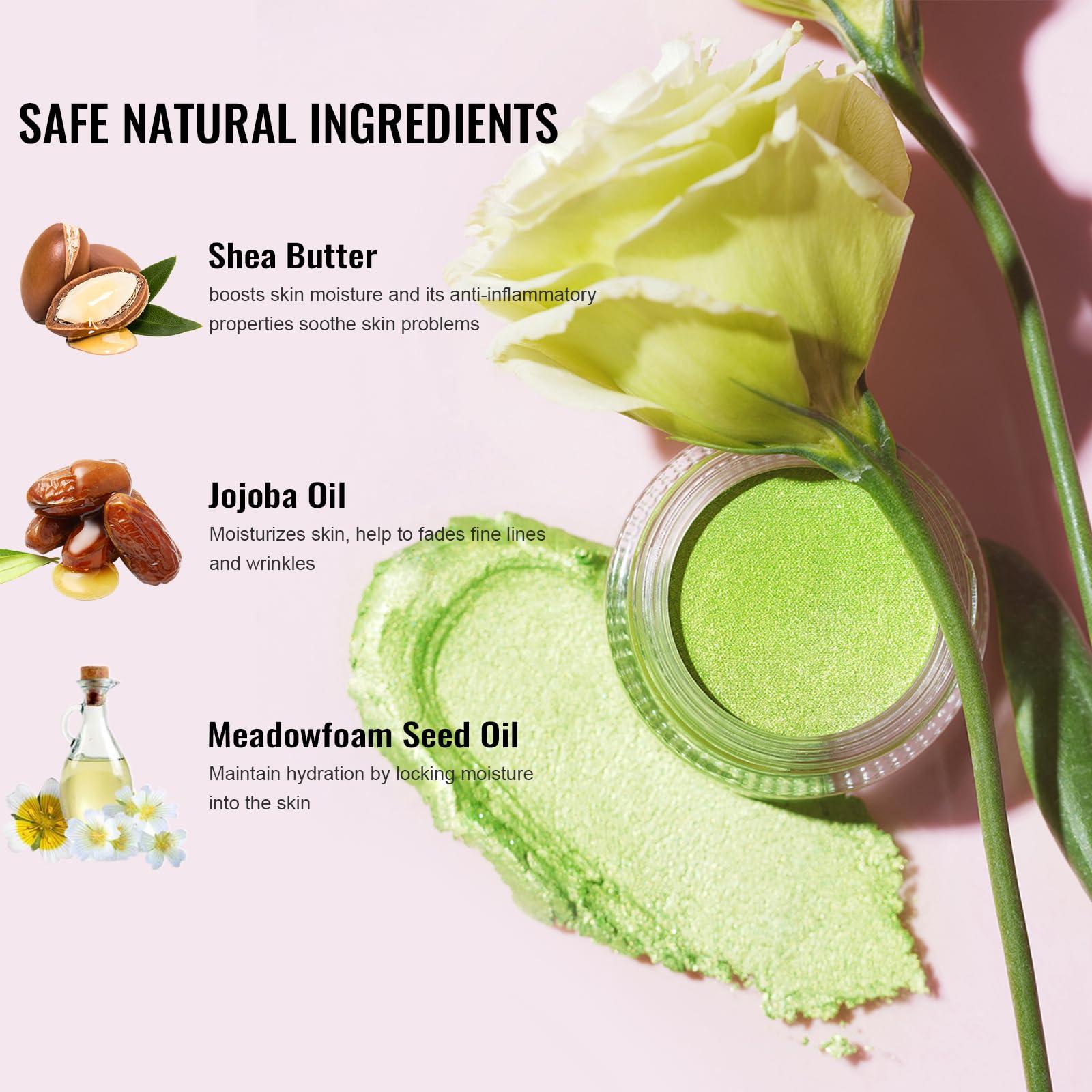 Oulac Oulac Teal Eyeshadow Green Glitter Eyeshadow Highly Pigmented Eye Shadow Waterproof & Long Lasting for Women with Moisturizing Formula. Multi-use for Highlighter. 6g (14)